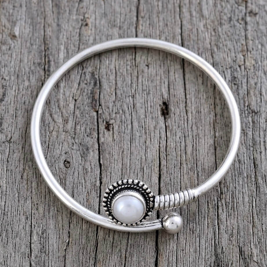 Gaurika Pearl Silver Bangle - 925 Silver Jewellery Meera Jaipur