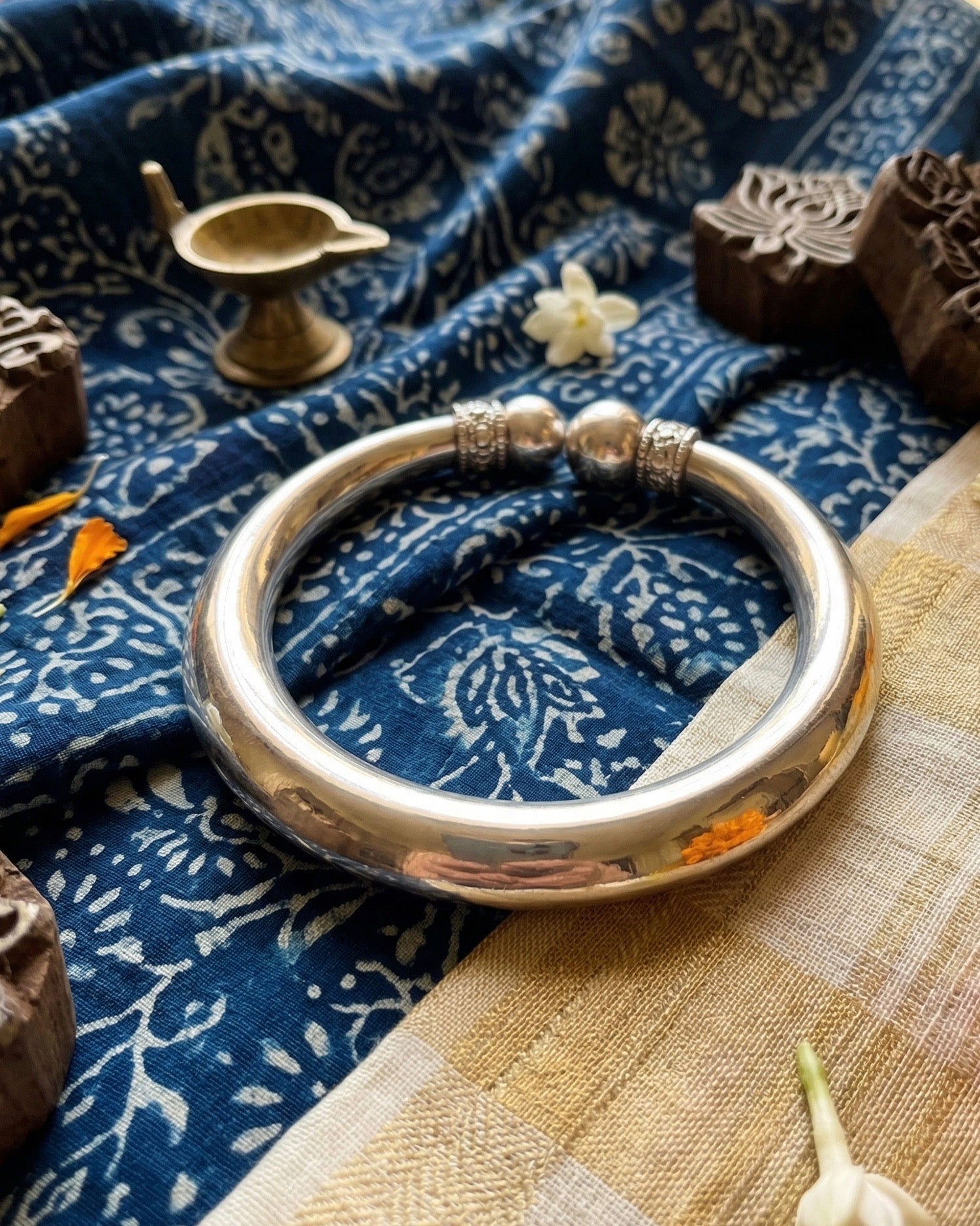 Pahadi Tribal Silver Bangle - 925 Silver Jewellery Meera Jaipur