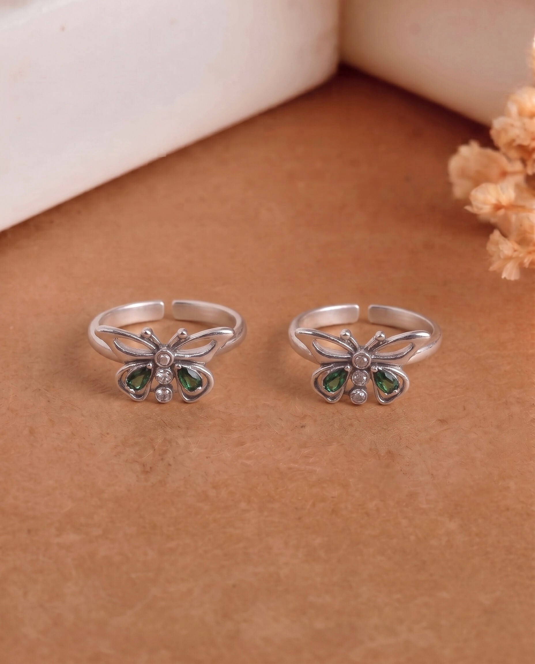Green Butterfly Silver Toe Ring 925 sterling silver meera jaipur