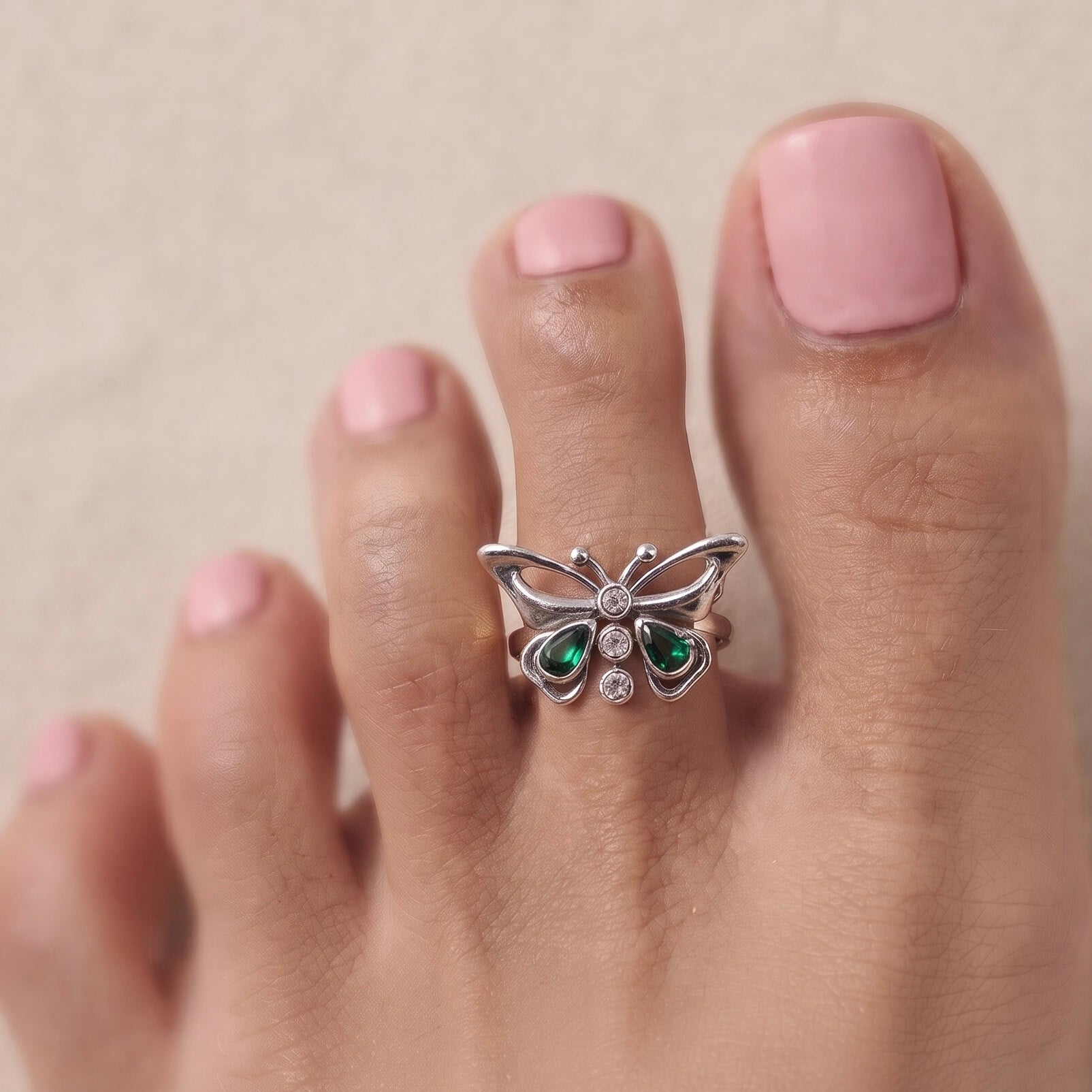 Green Butterfly Silver Toe Ring 925 sterling silver meera jaipur
