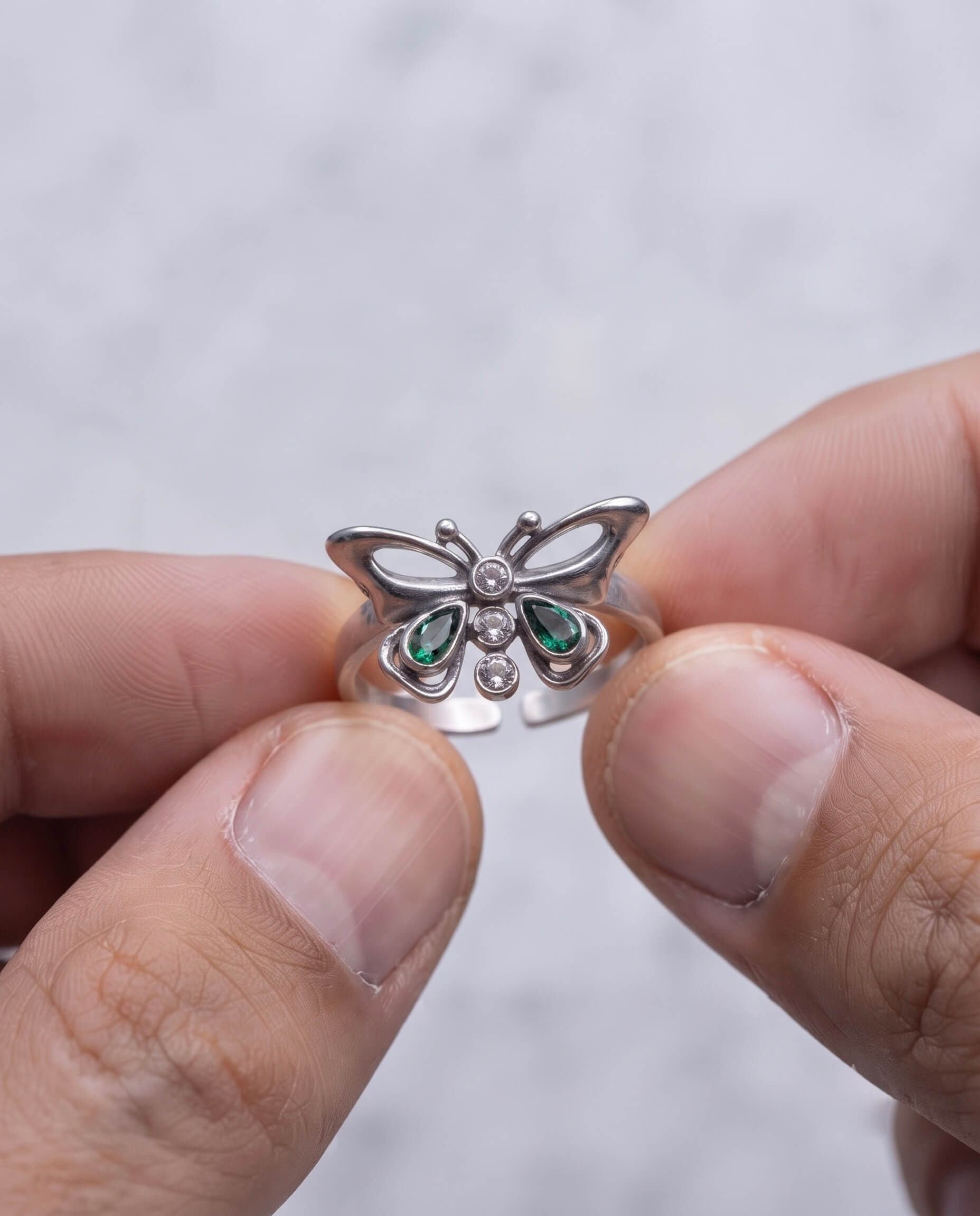Green Butterfly Silver Toe Ring 925 sterling silver meera jaipur