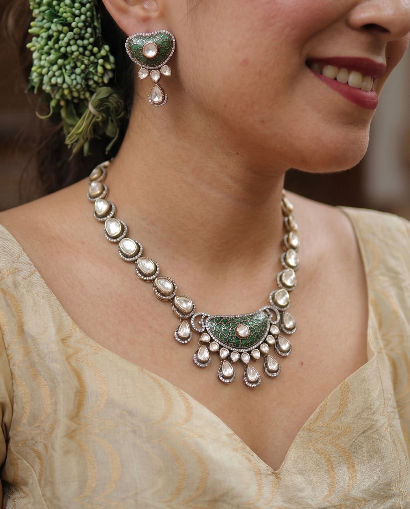 Haryal Silver Necklace Set 925 sterling silver meera jaipur