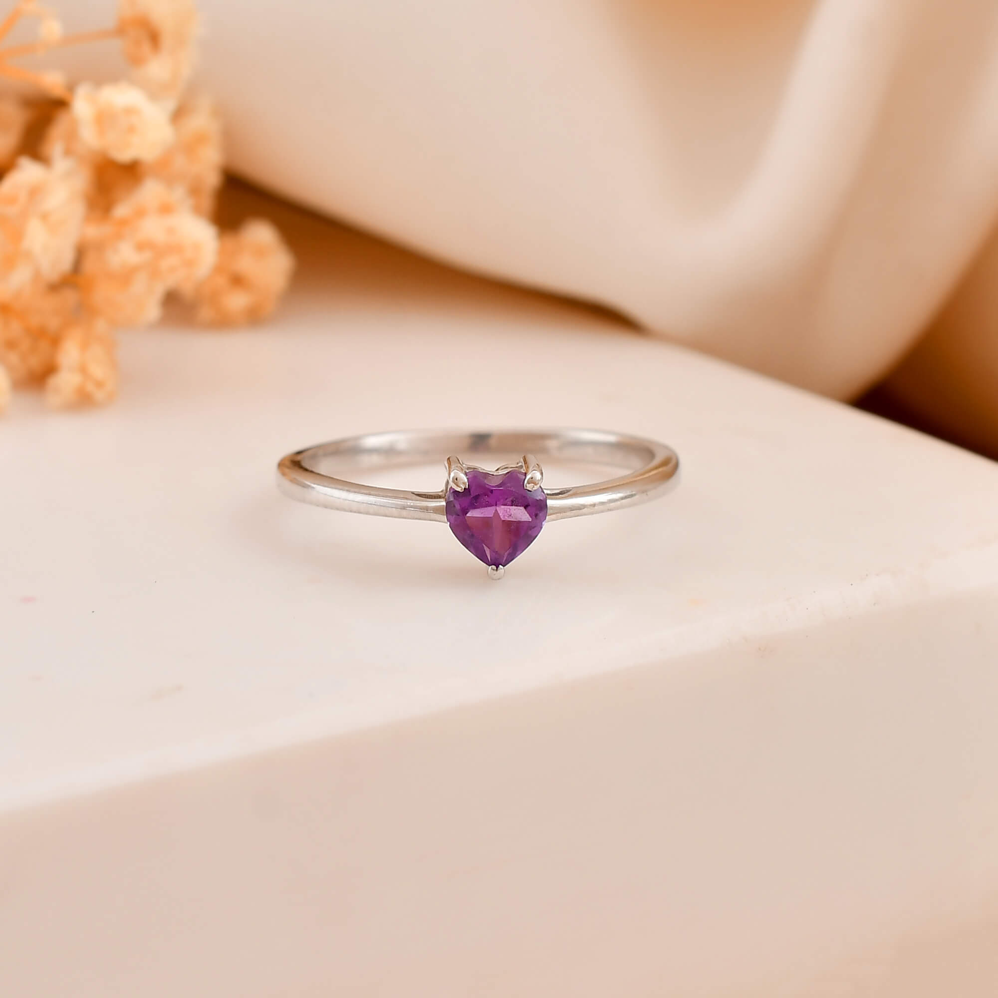 Heart Amethyst Silver ring - 925 Silver Jewellery Meera Jaipur