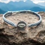 Evil eye Thread mens silver bracelet