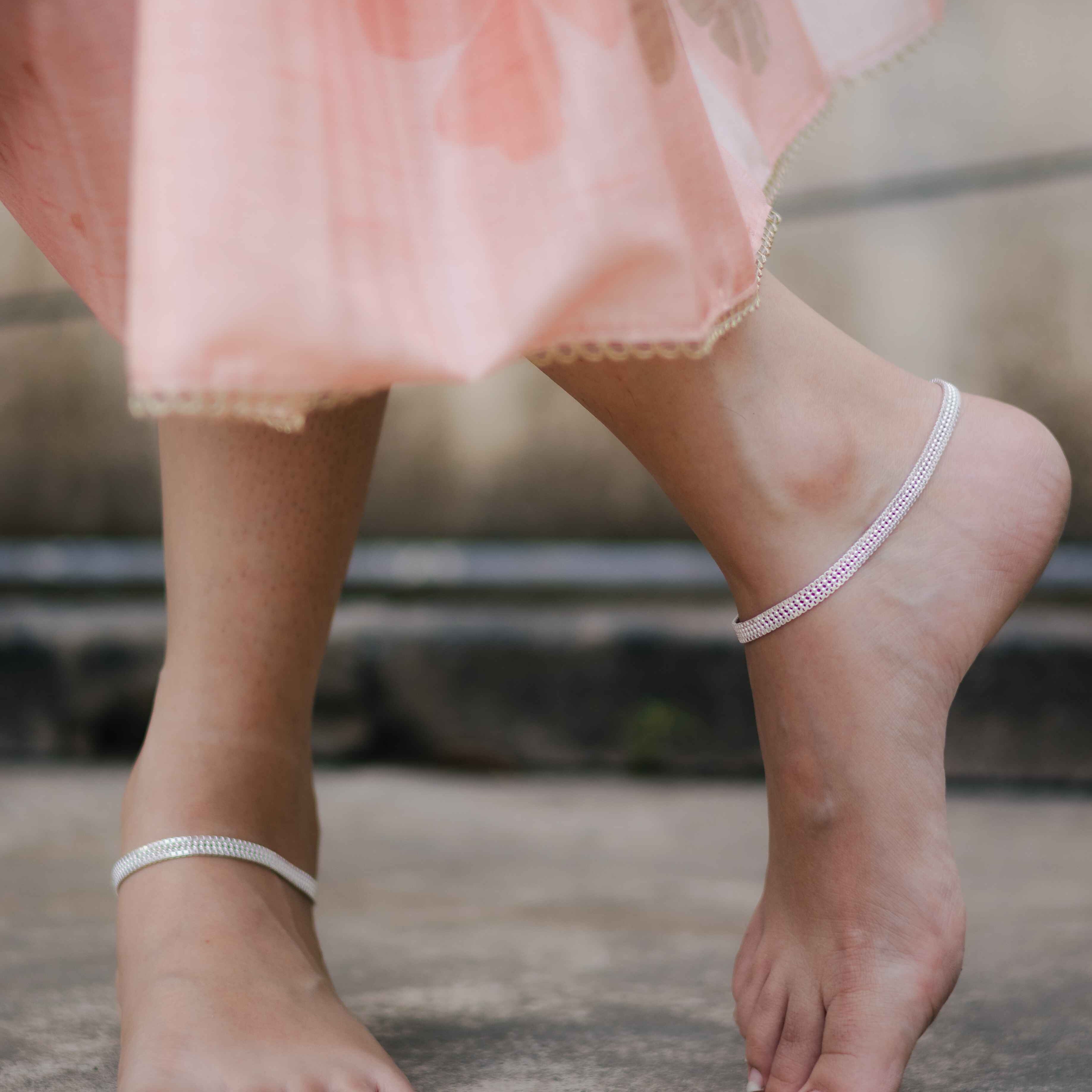 Flat Silver Anklet - 925 Silver Jewellery Meera Jaipur