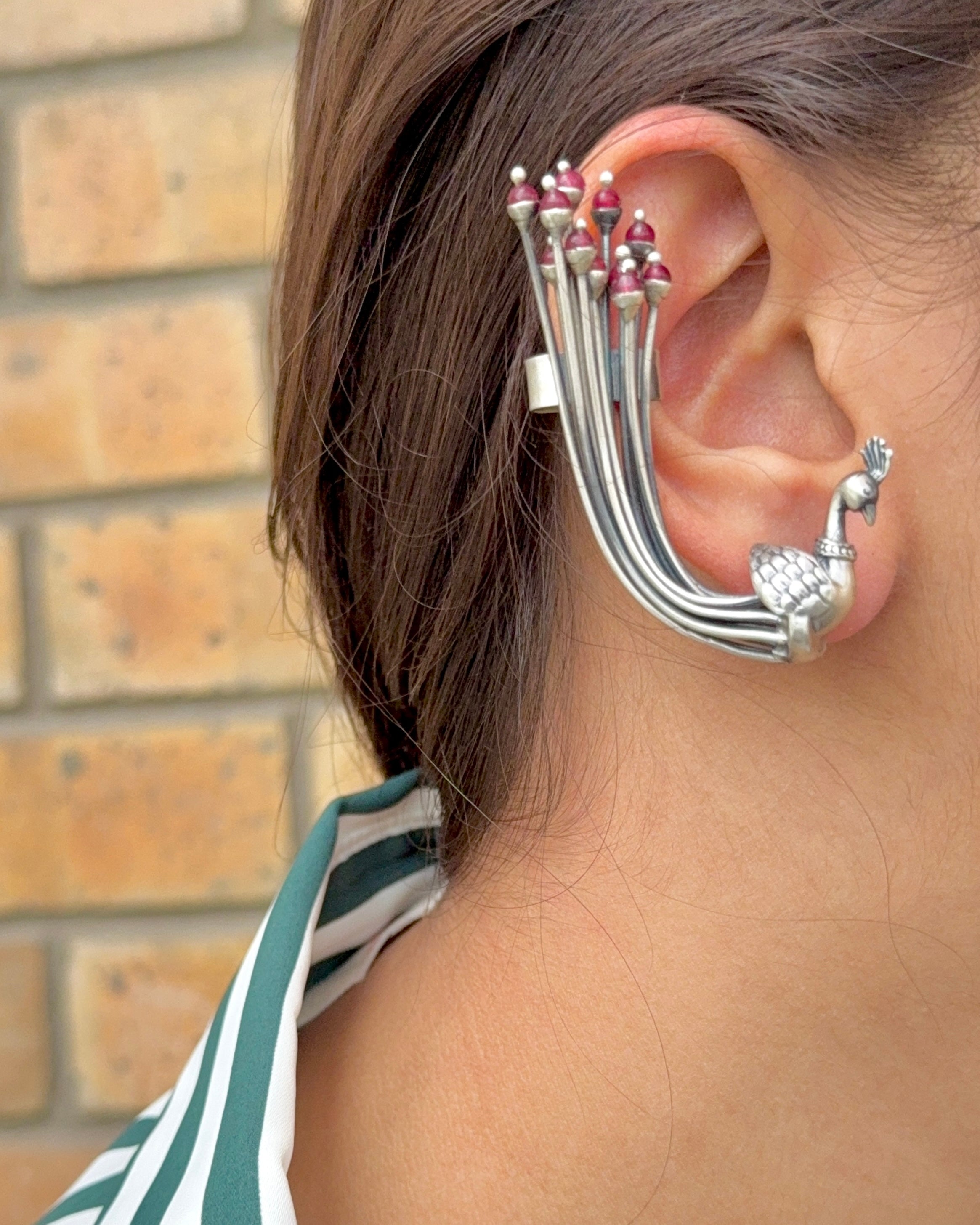 Peacock Earring Cuff - 925 Silver Jewellery Meera Jaipur