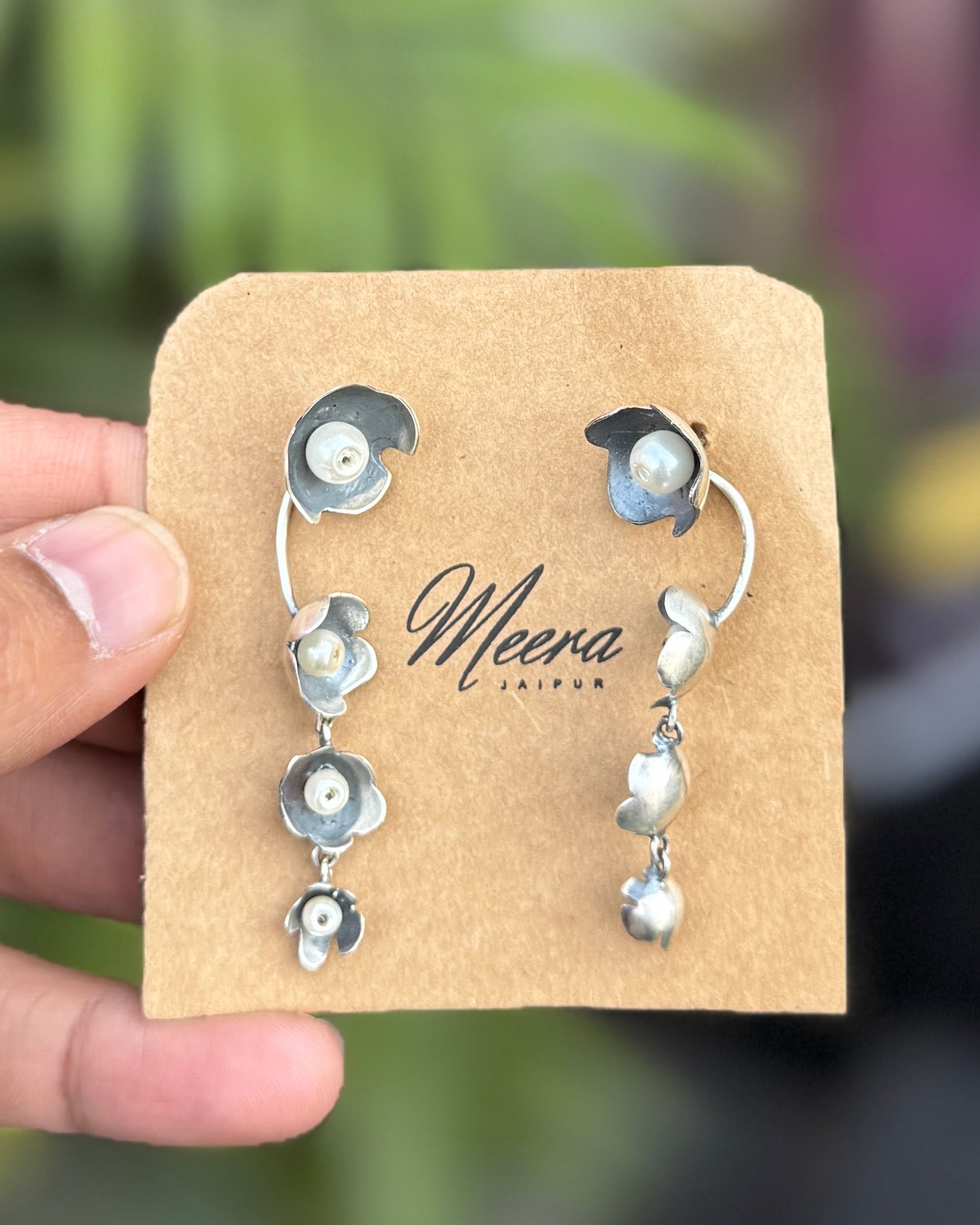 Shankh silver earrings latkan - 925 Silver Jewellery Meera Jaipur