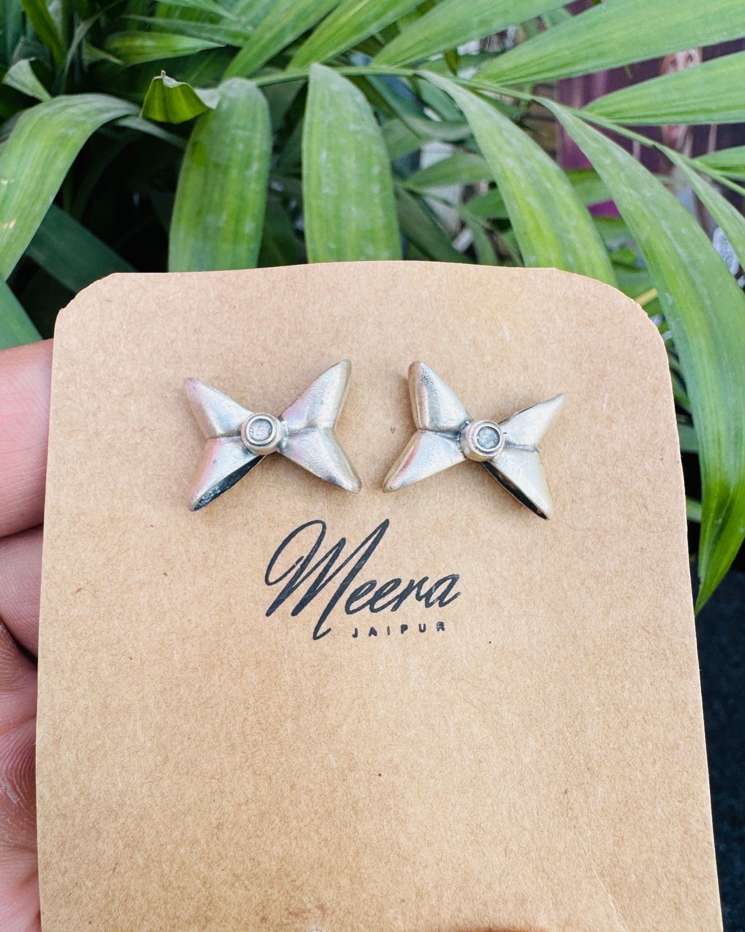 High bow silver earring studs - 925 Silver Jewellery Meera Jaipur