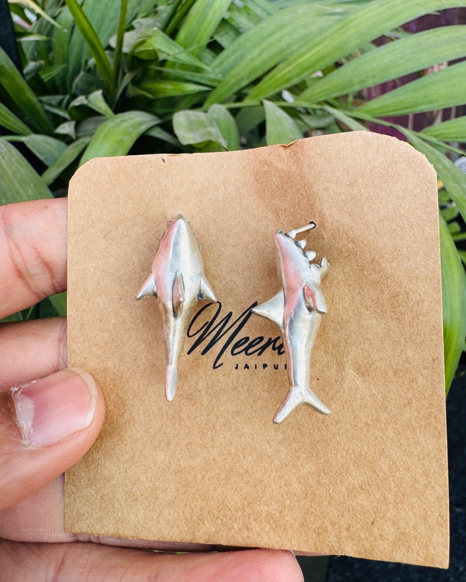 Shark silver earrings studs - 925 Silver Jewellery Meera Jaipur