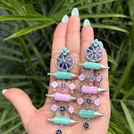 Enamel Long Earrings - 925 Silver Jewellery Meera Jaipur