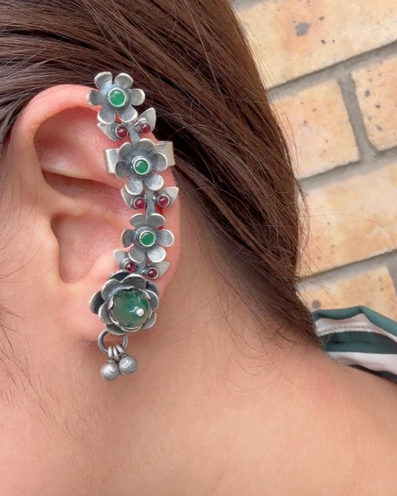 Phool Earring Cuff - 925 Silver Jewellery Meera Jaipur