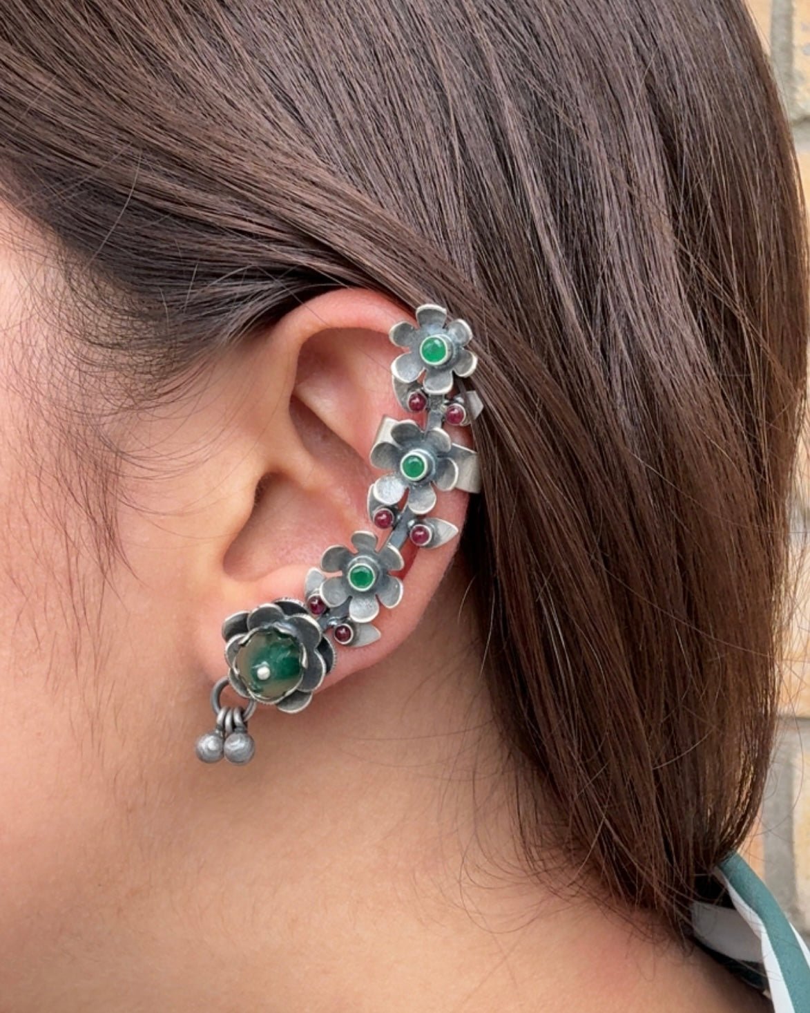 Phool Earring Cuff - 925 Silver Jewellery Meera Jaipur