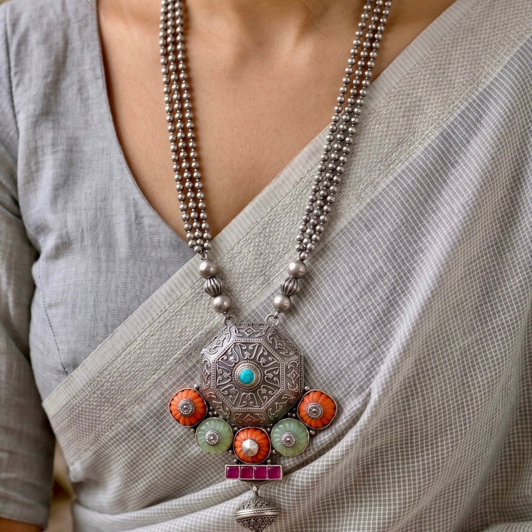 Mandala Silver Necklace 925 sterling silver meera jaipur