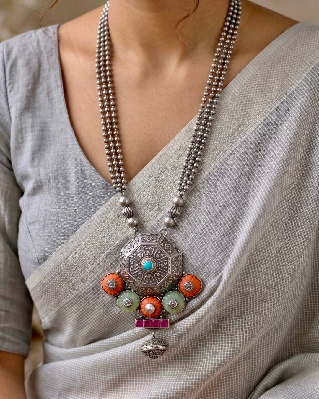 Mandala Silver Necklace 925 sterling silver meera jaipur