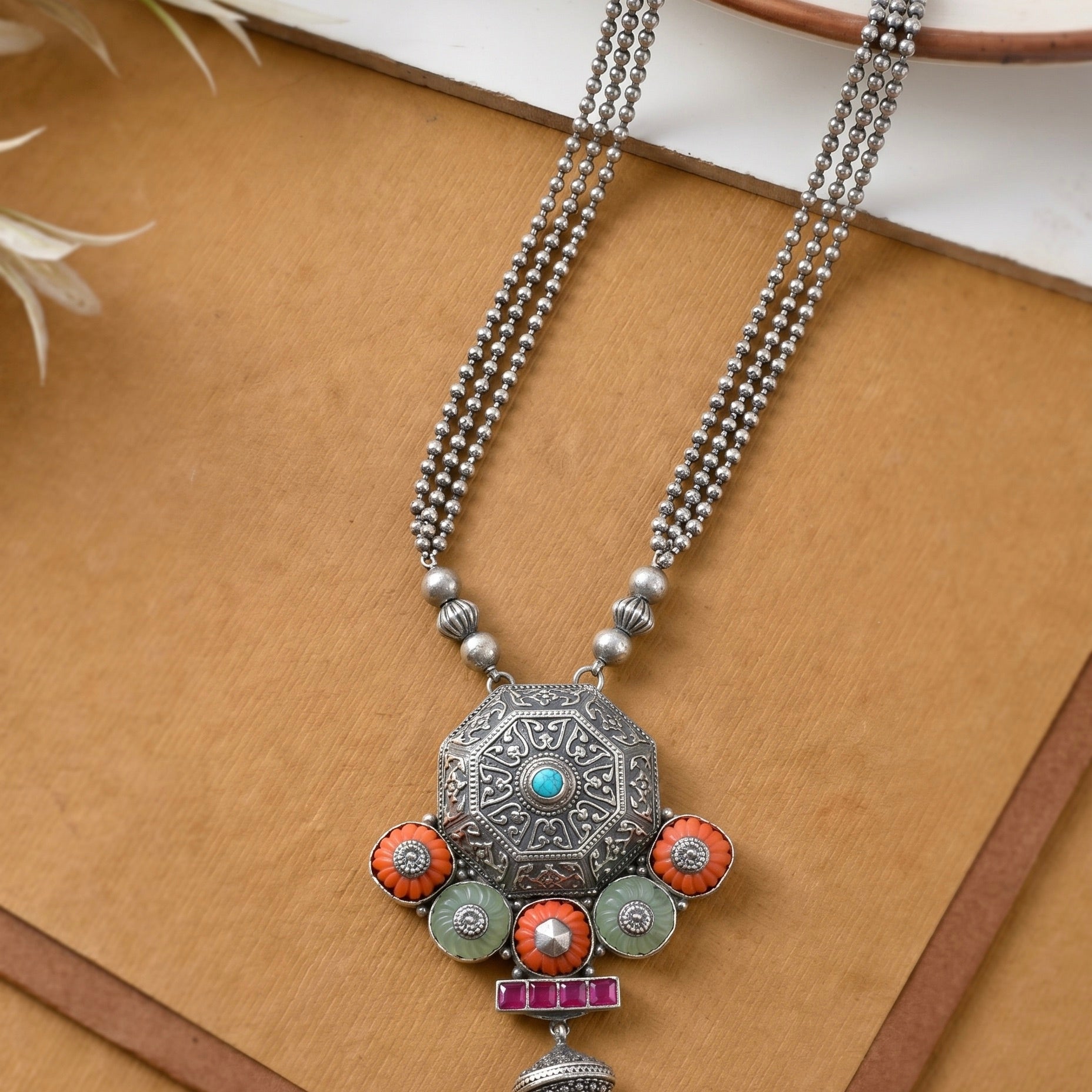 Mandala Silver Necklace 925 sterling silver meera jaipur 1