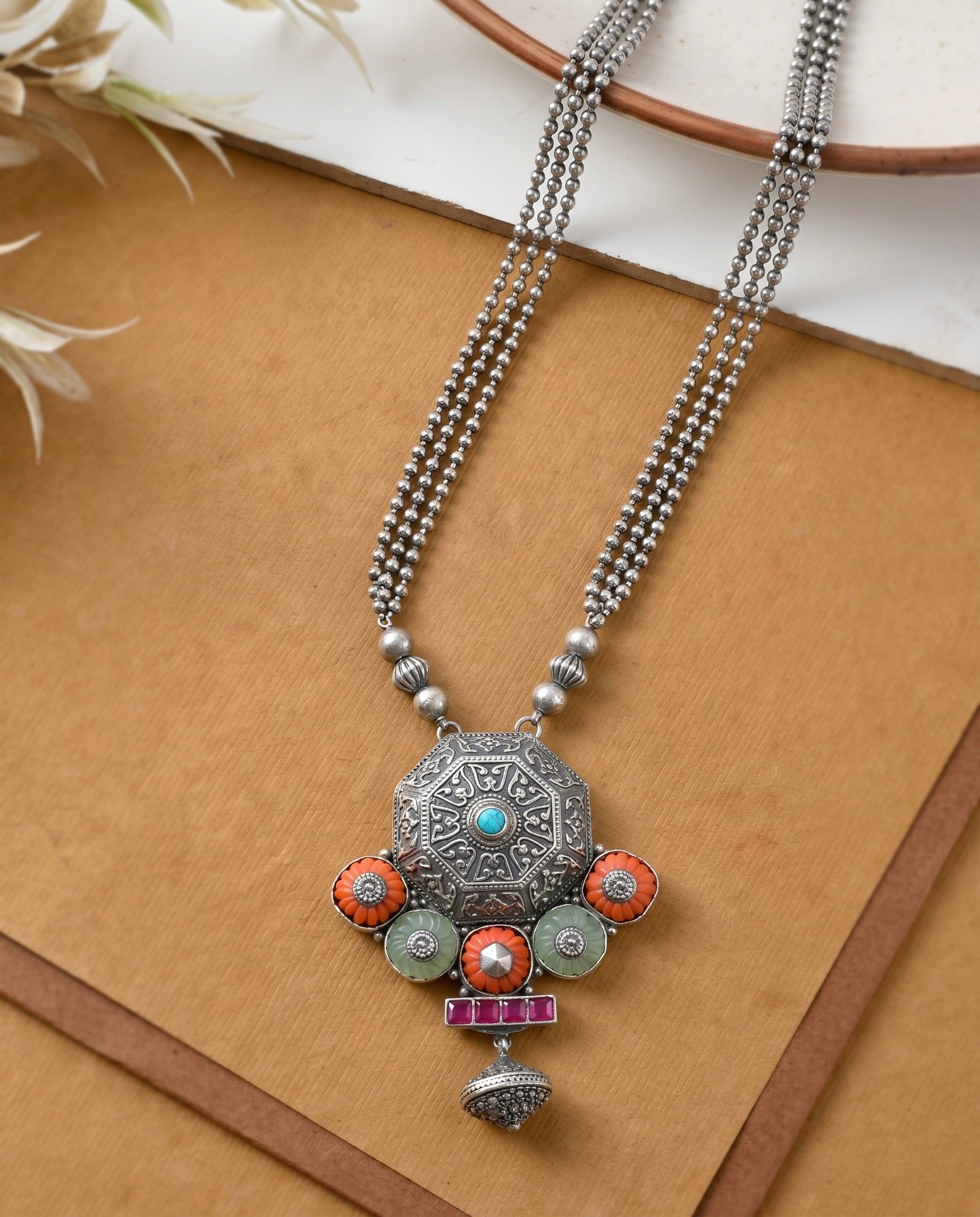 Mandala Silver Necklace 925 sterling silver meera jaipur 1