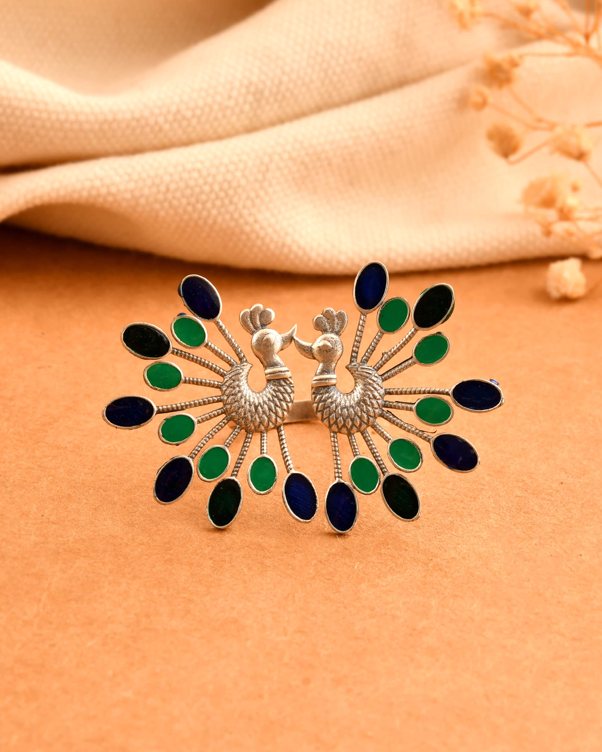 Mayoor Enamel Silver Ring - 925 Silver Jewellery Meera Jaipur
