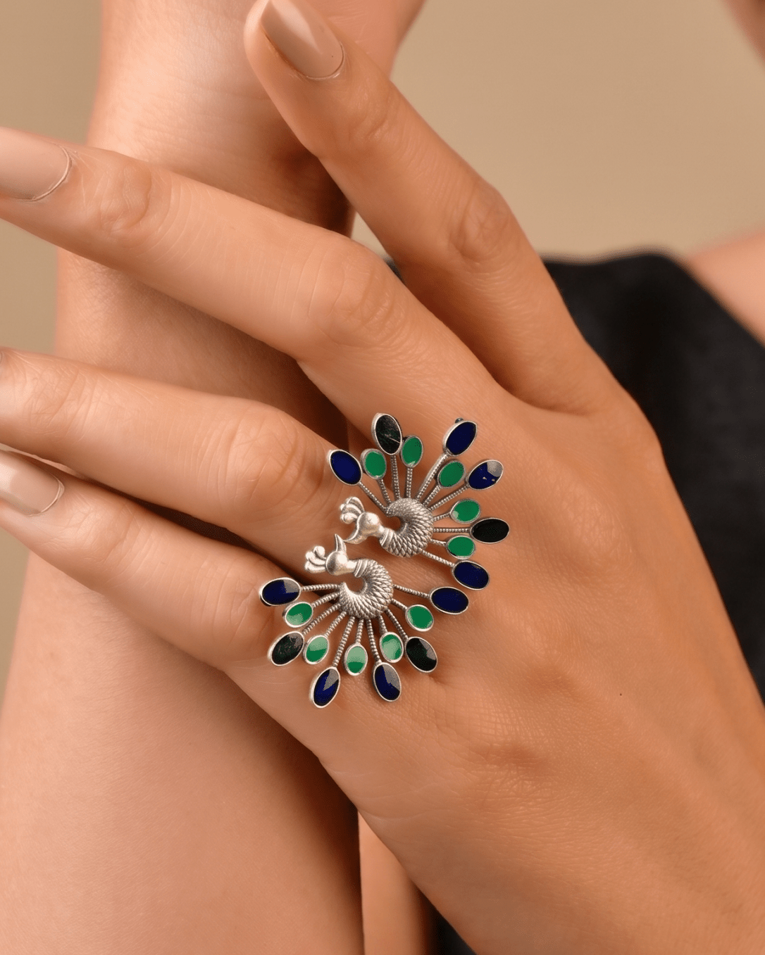 Mayoor Enamel Silver Ring - 925 Silver Jewellery Meera Jaipur