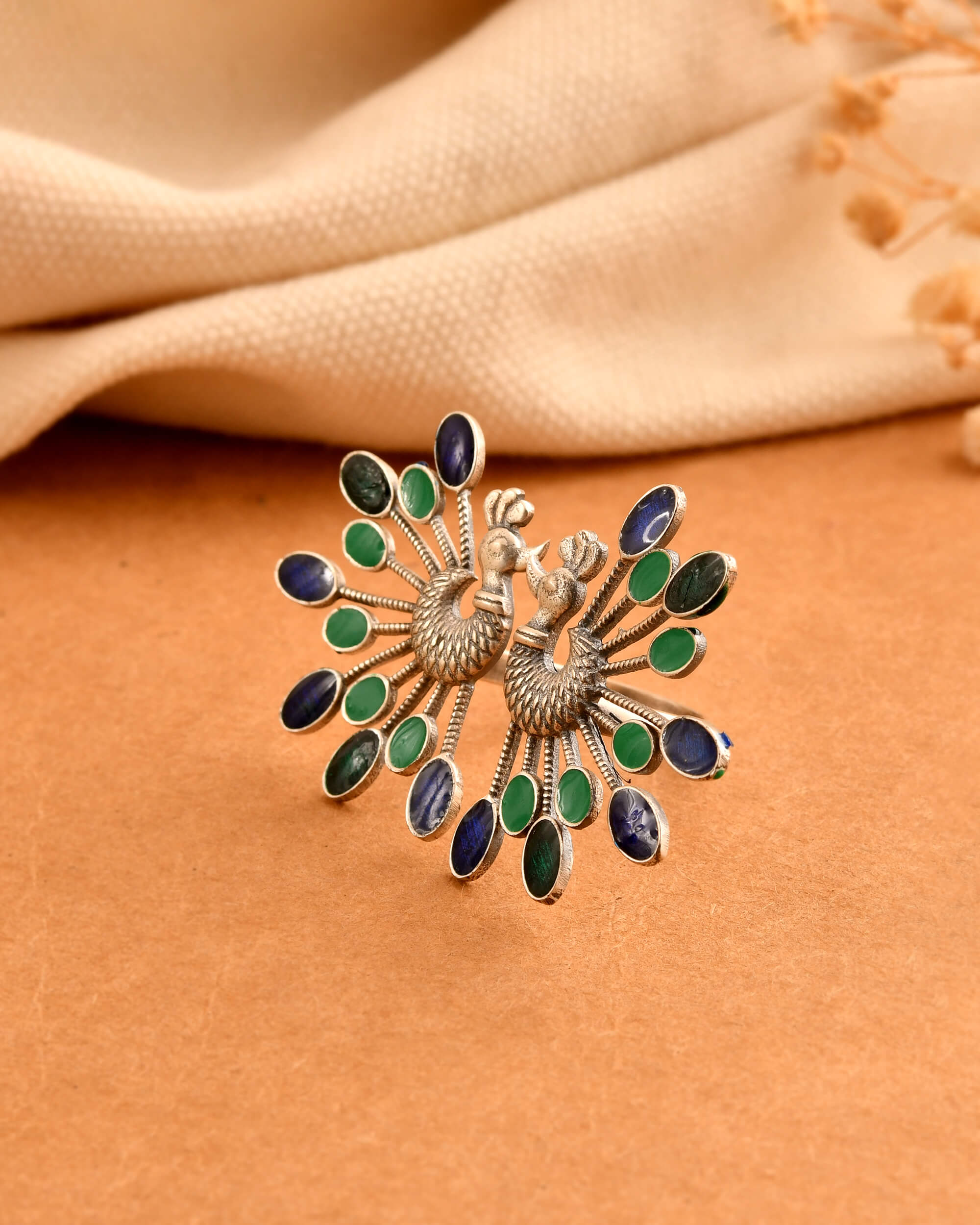 Mayoor Enamel Silver Ring - 925 Silver Jewellery Meera Jaipur