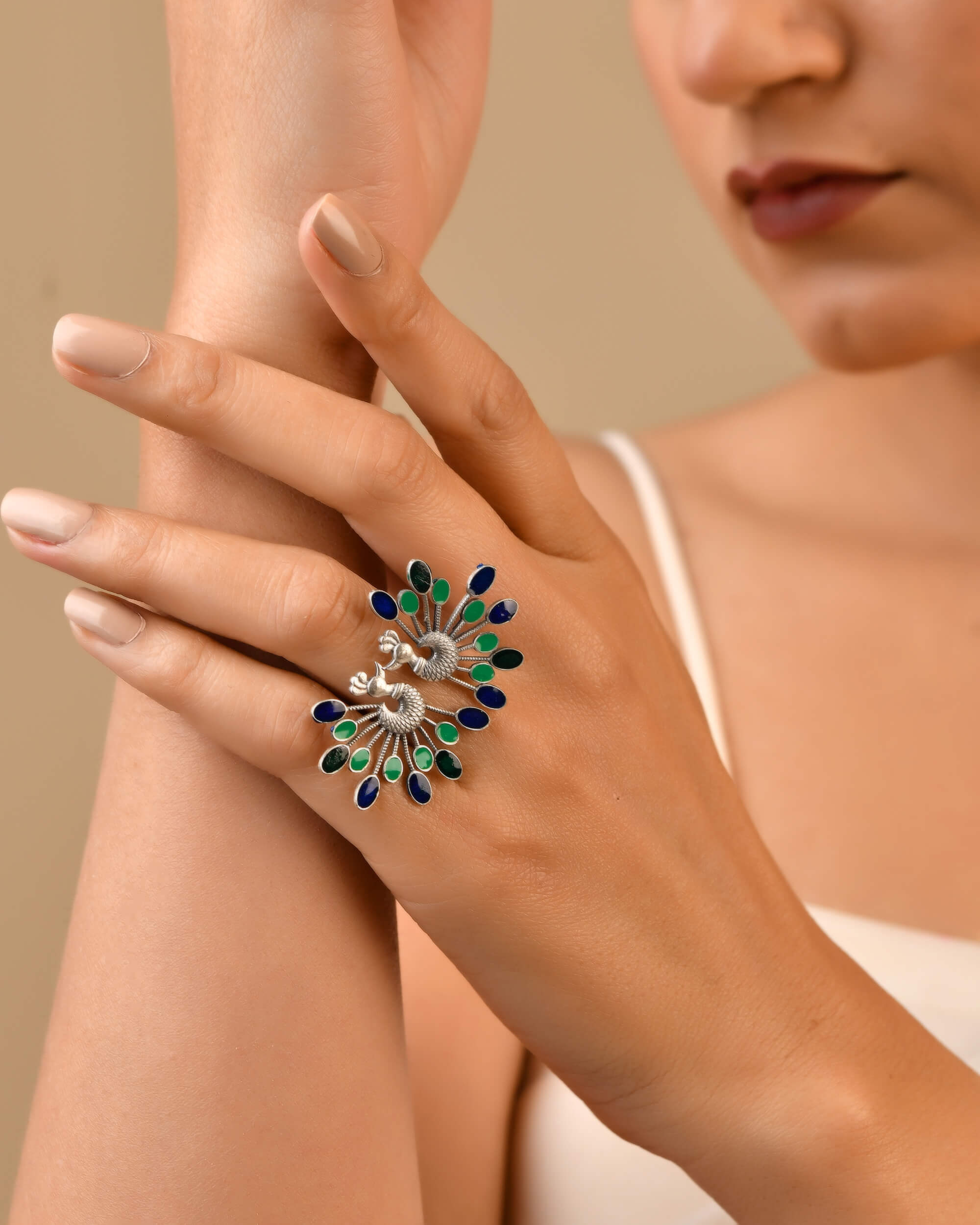 Mayoor Enamel Silver Ring - 925 Silver Jewellery Meera Jaipur