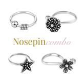 Silver nose pins combo of 4