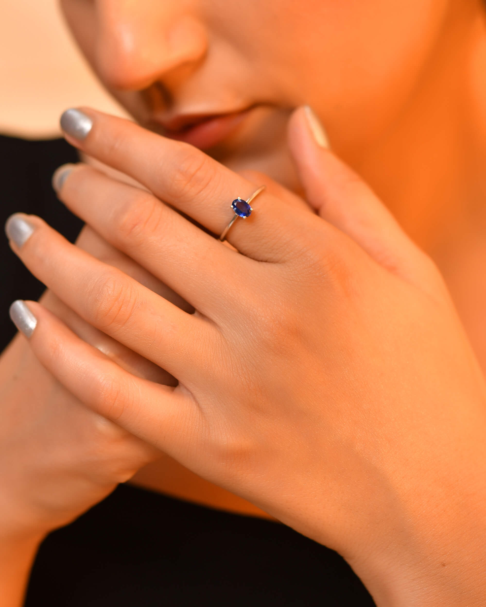 Oval Kynite silver ring - 925 Silver Jewellery Meera Jaipur