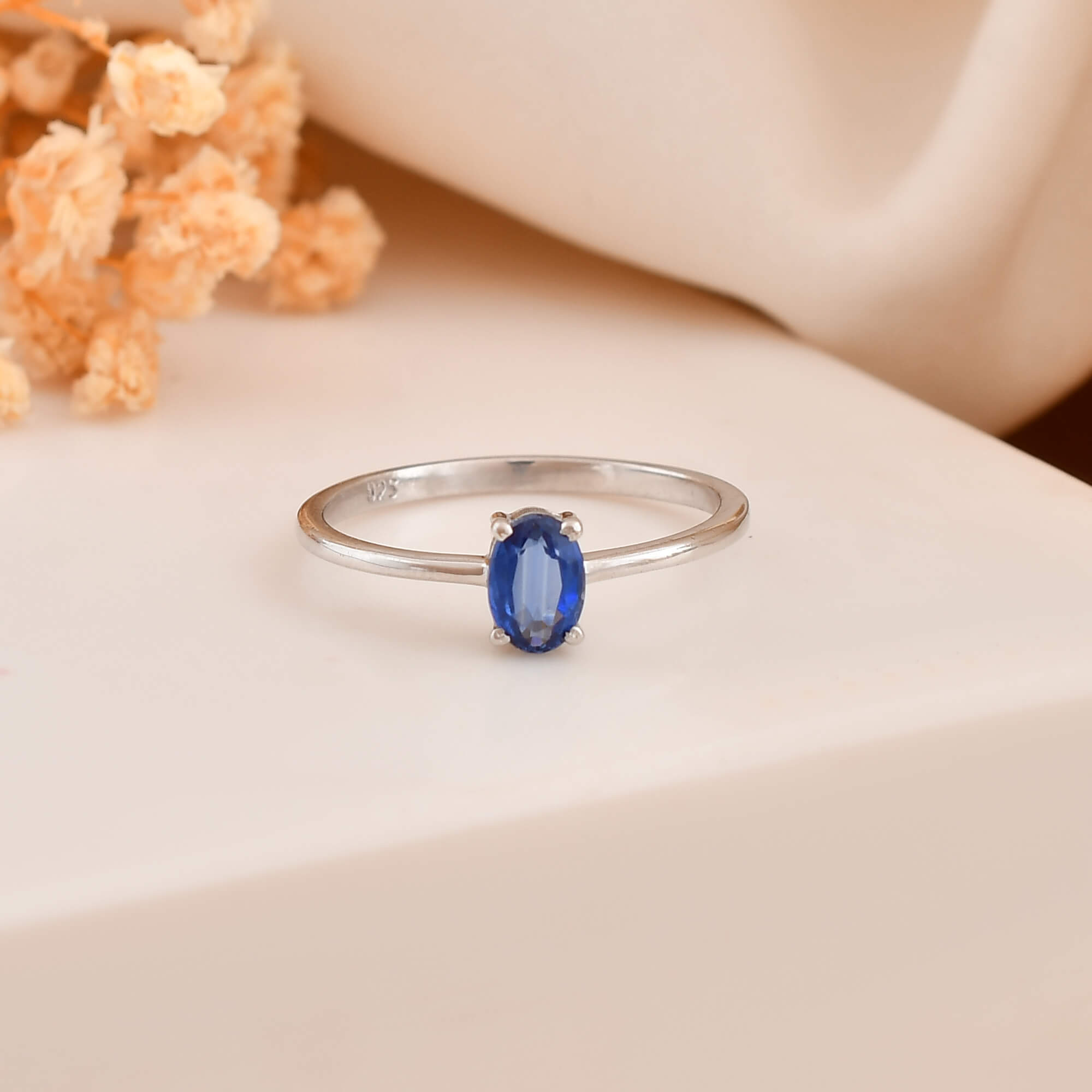 Oval Kynite silver ring - 925 Silver Jewellery Meera Jaipur