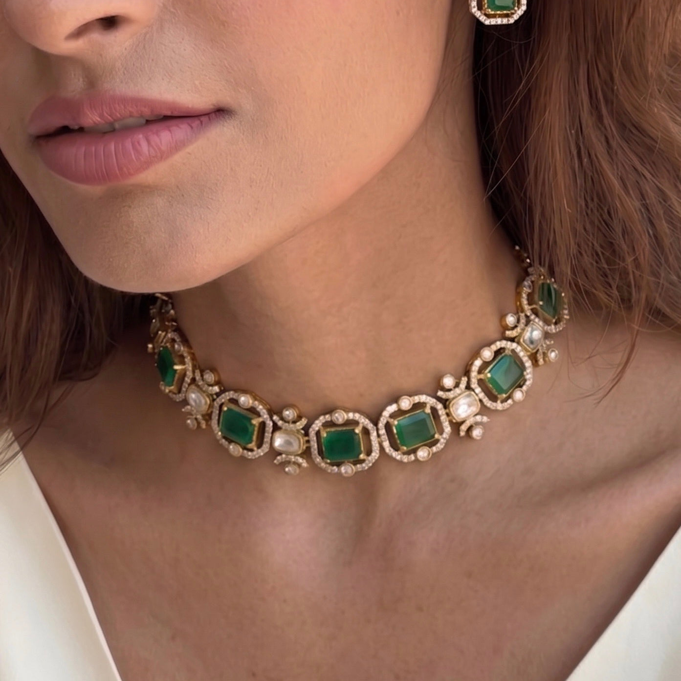 Panna Silver Necklace Set 925 sterling silver meera jaipur