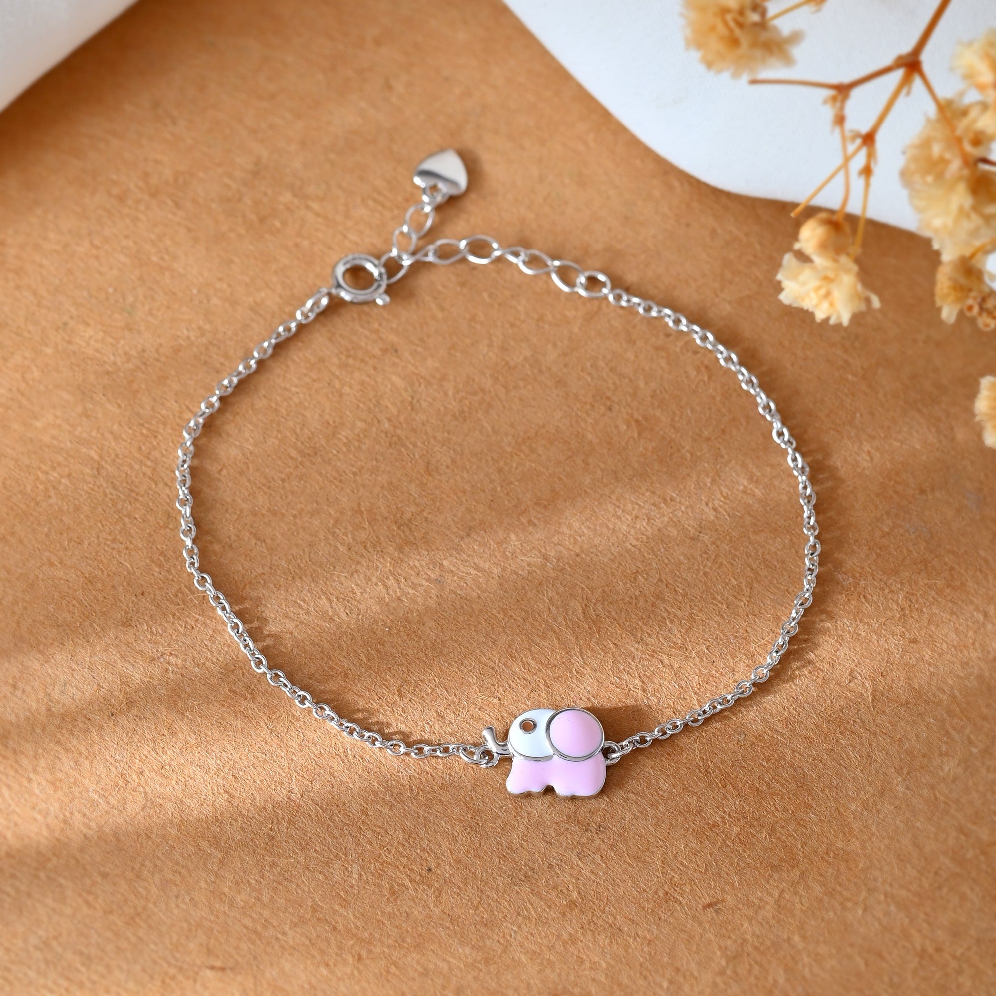 Pink Elephant baby silver bracelet - 925 Silver Jewellery Meera Jaipur