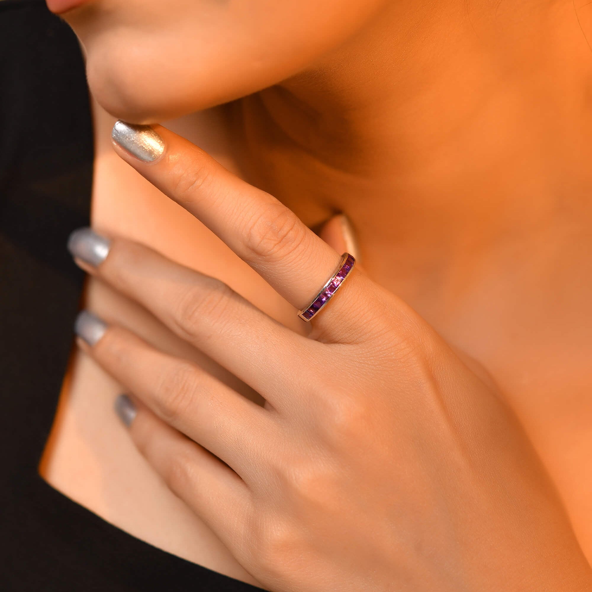 Princes cut amethyst silver ring - 925 Silver Jewellery Meera Jaipur