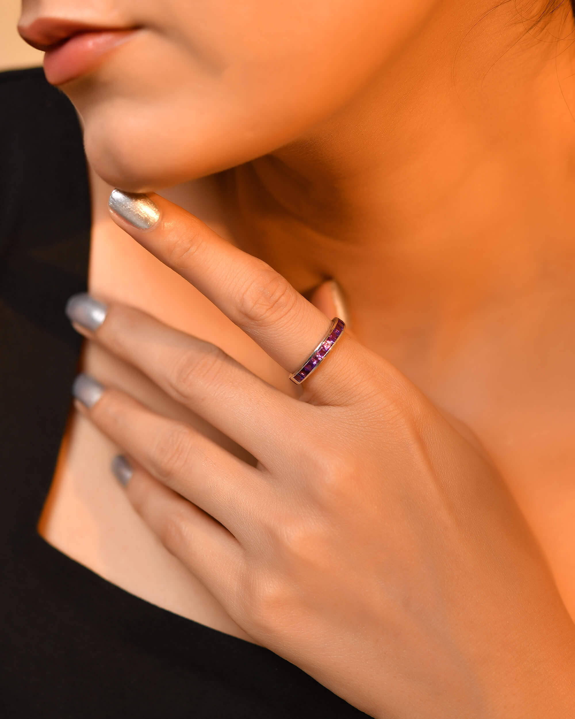 Princes cut amethyst silver ring - 925 Silver Jewellery Meera Jaipur