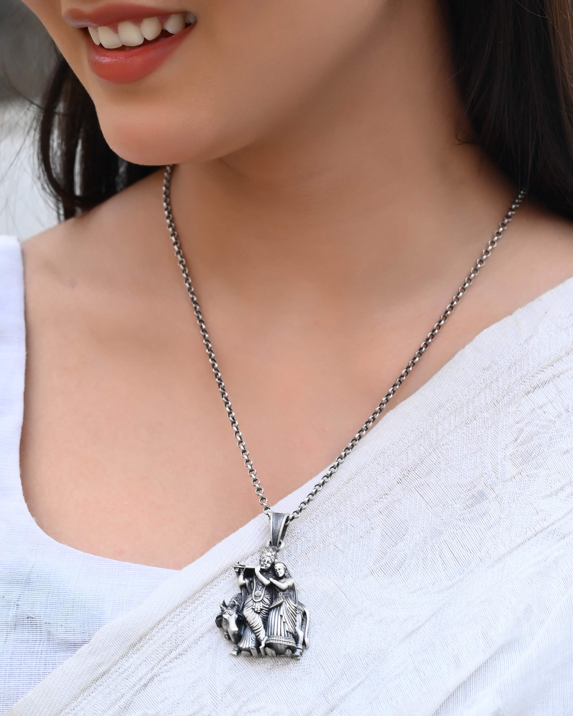 Radha Krishan Pendant - 925 Silver Jewellery Meera Jaipur