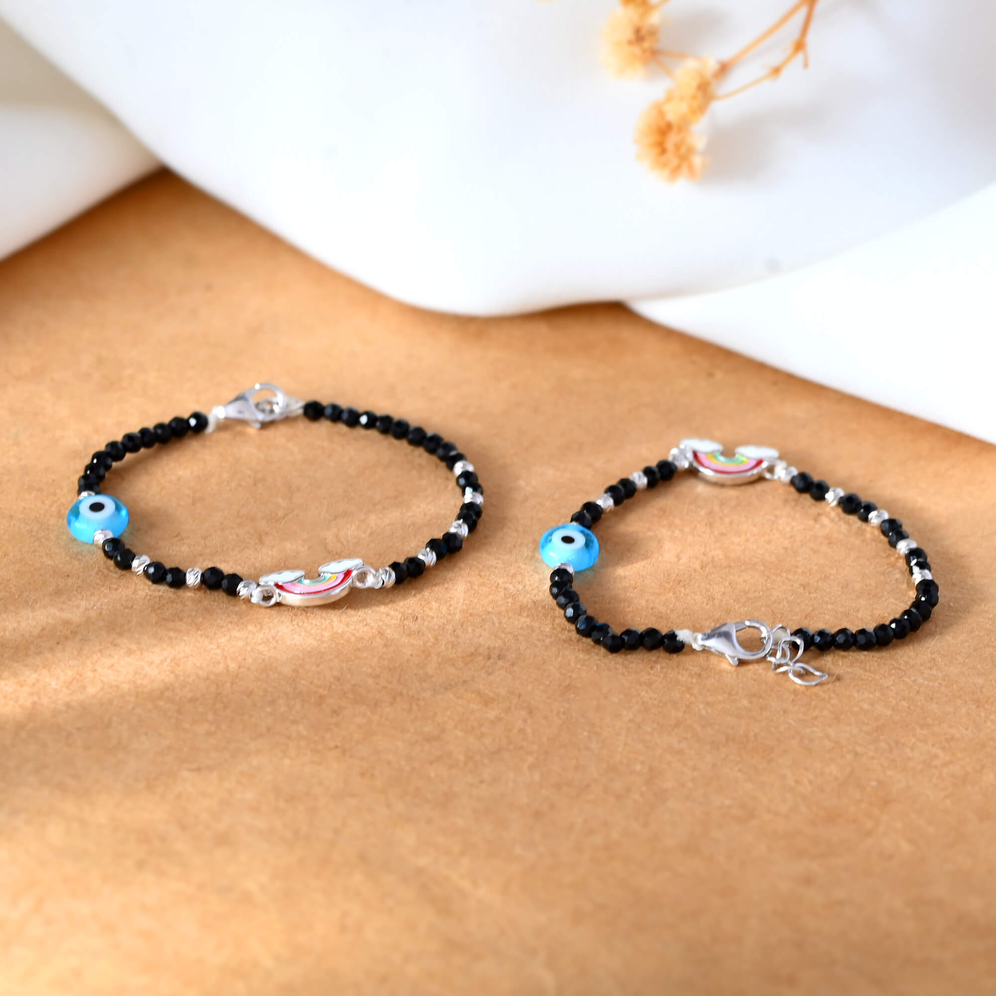 Rainbow evileye baby silver bracelet - 925 Silver Jewellery Meera Jaipur
