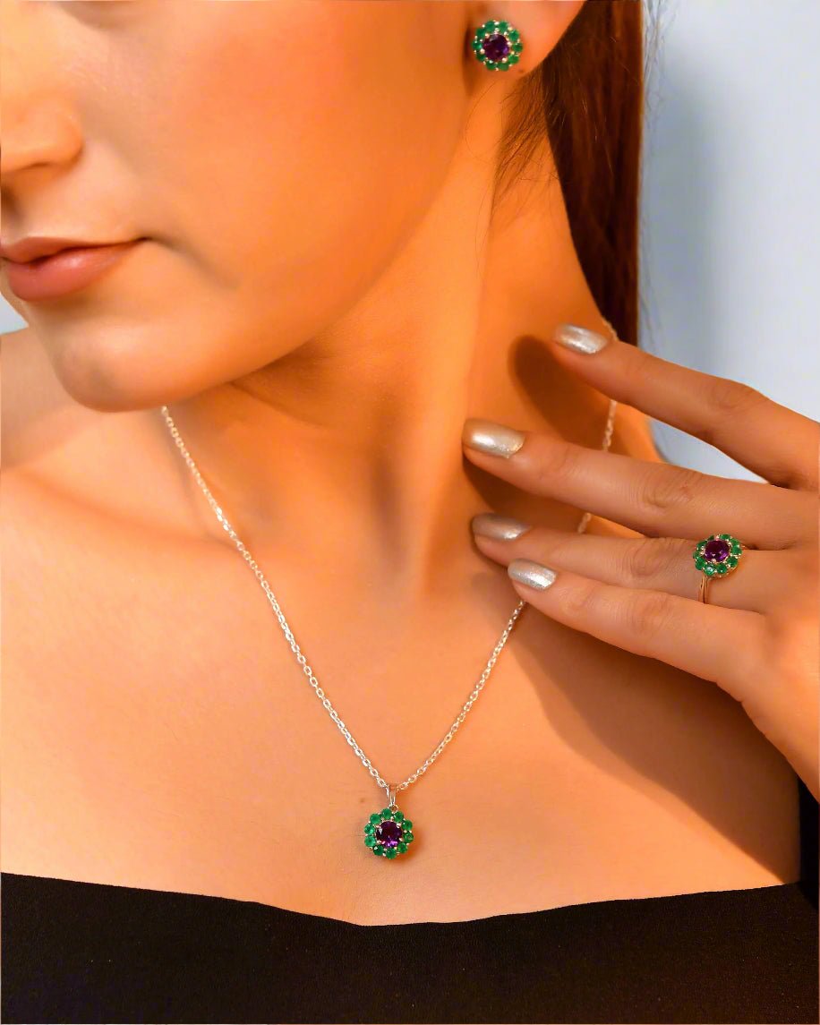 Royal Bloom Silver Set - 925 Silver Jewellery Meera Jaipur