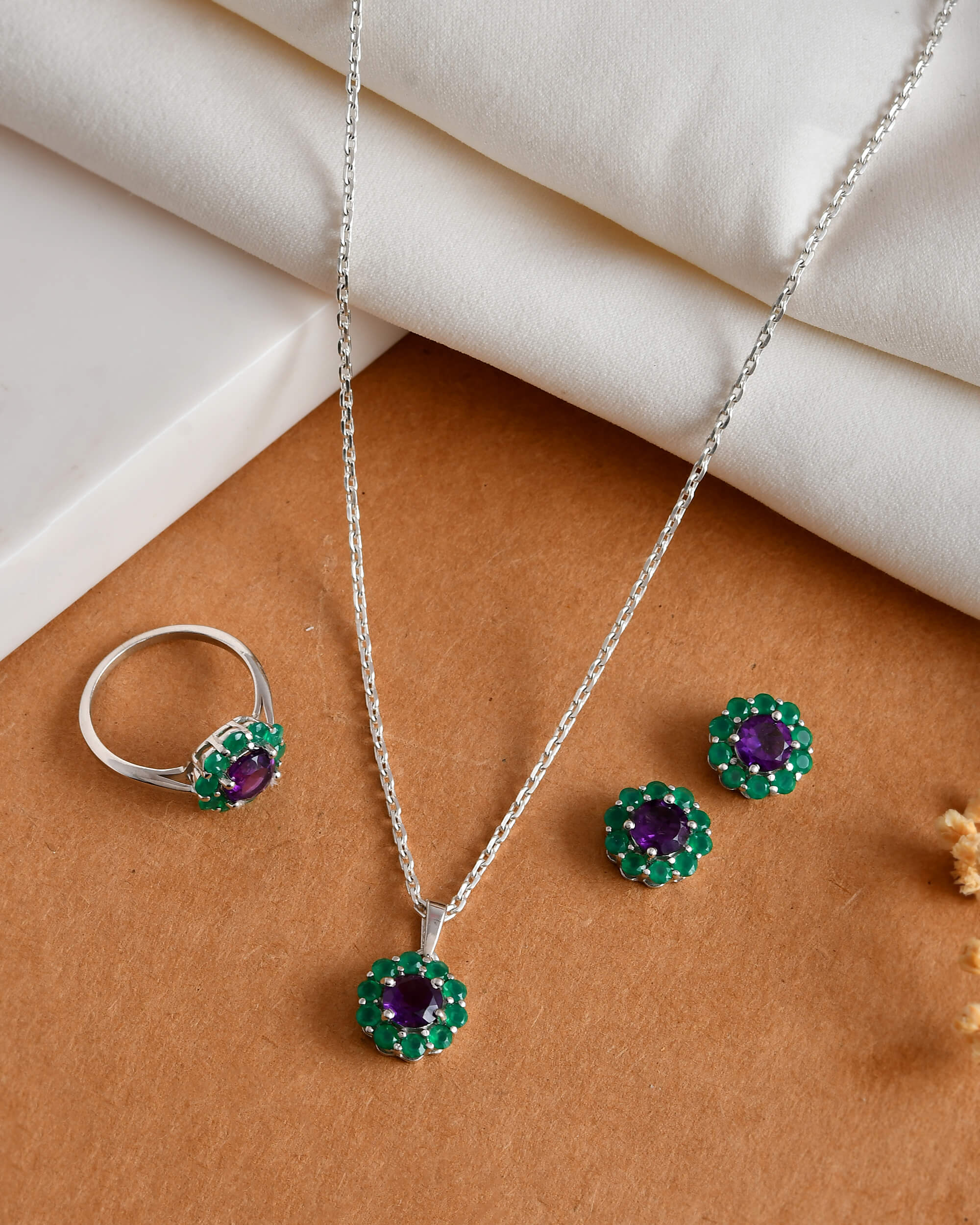 Royal Bloom Silver Set - 925 Silver Jewellery Meera Jaipur
