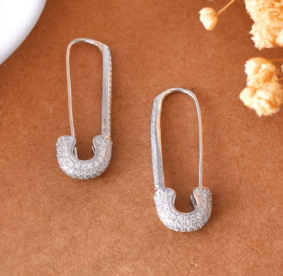 Safety pin silver earrings - 925 Silver Jewellery Meera Jaipur