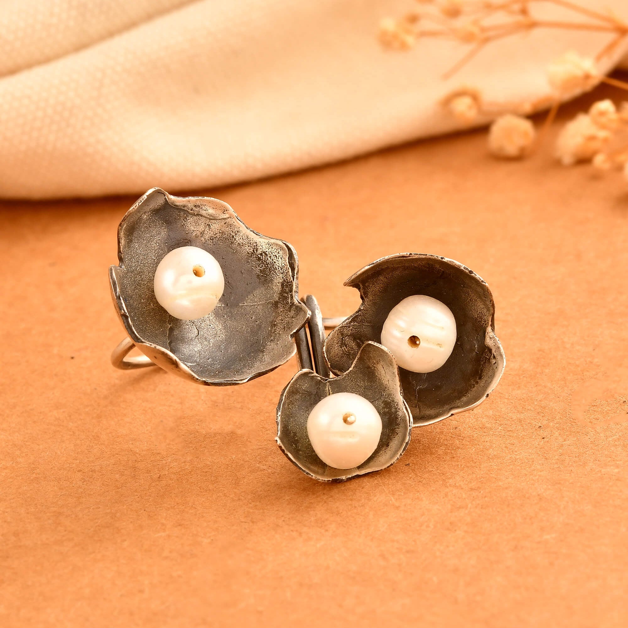 Seap SIlver Ring with Pearl - 925 Silver Jewellery Meera Jaipur
