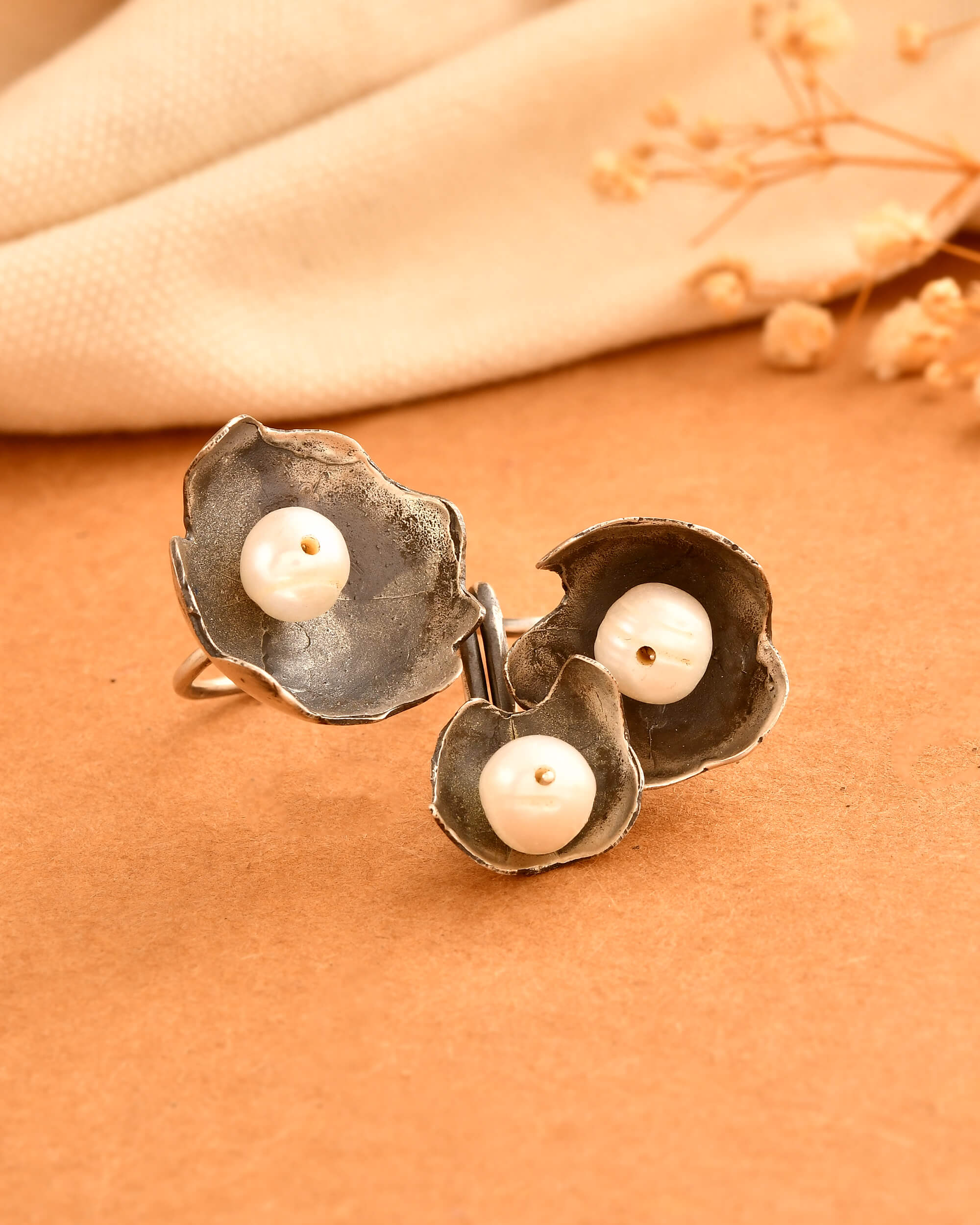 Seap SIlver Ring with Pearl - 925 Silver Jewellery Meera Jaipur