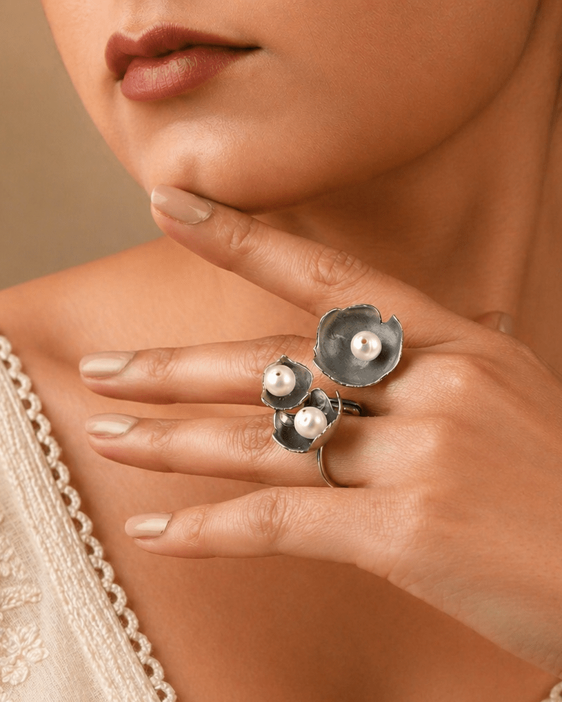 Seap SIlver Ring with Pearl - 925 Silver Jewellery Meera Jaipur