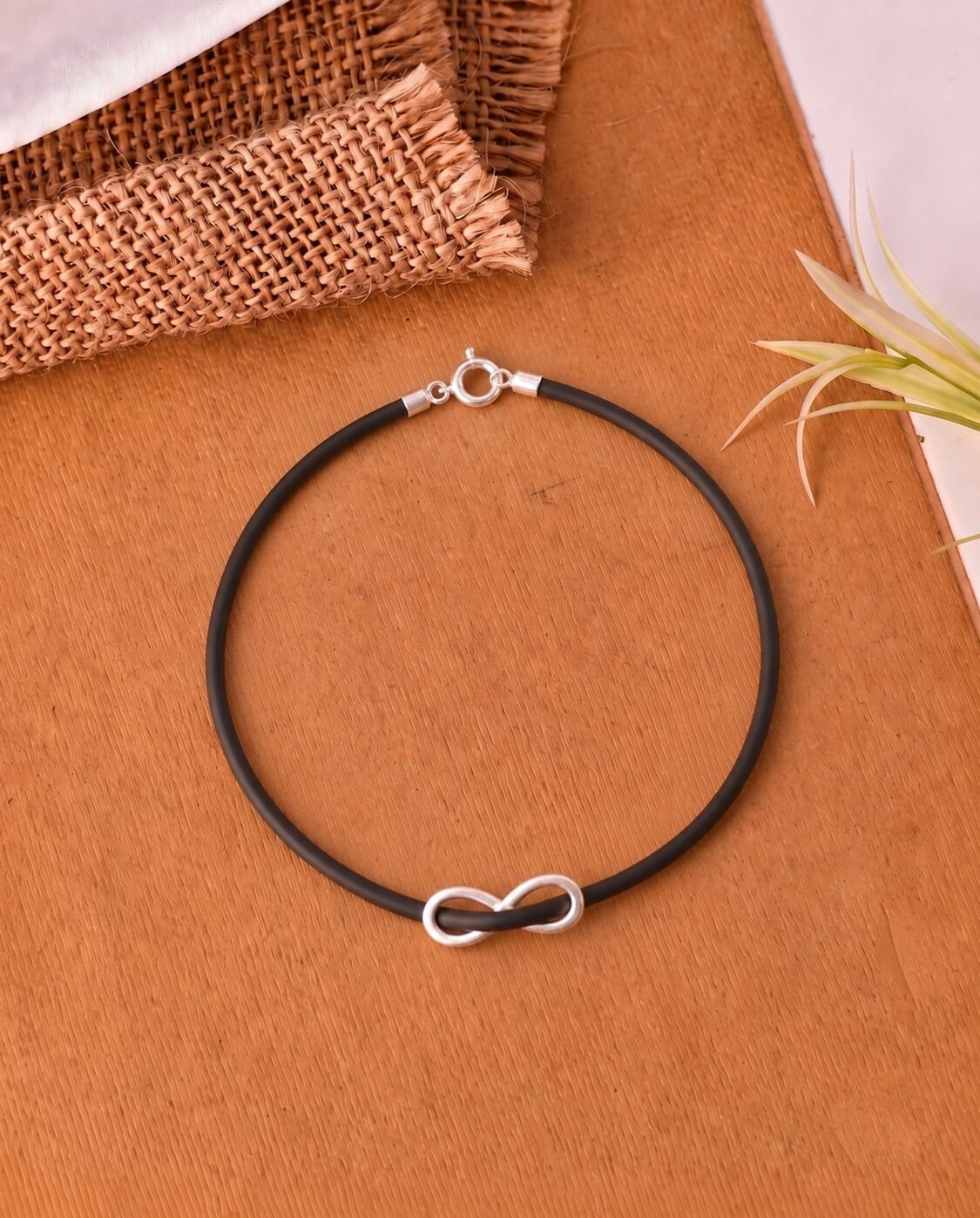 Silver Infinity Black Cord Bracelet 925 sterling silver meera jaipur