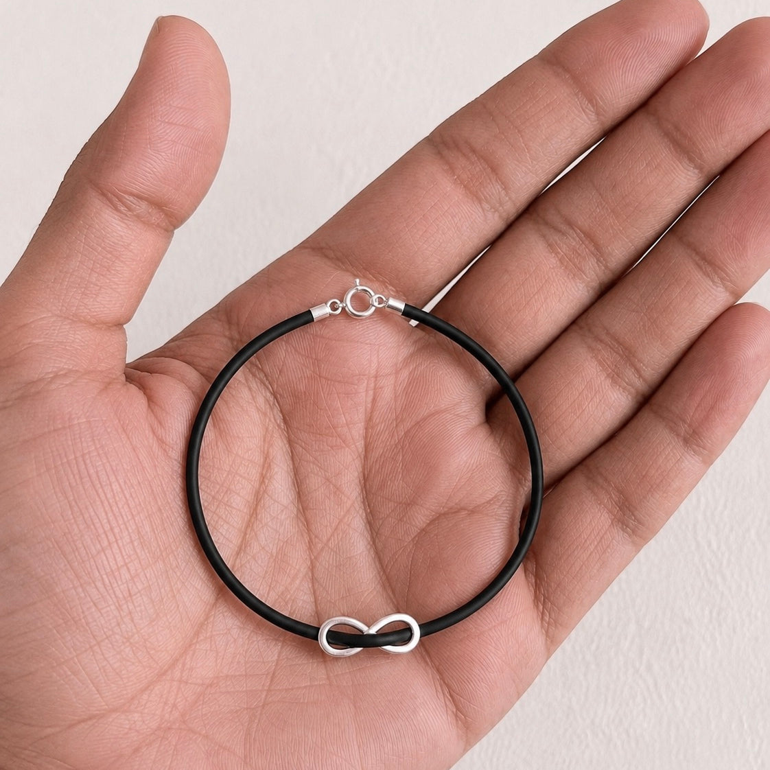 Silver Infinity Black Cord Bracelet 925 sterling silver meera jaipur