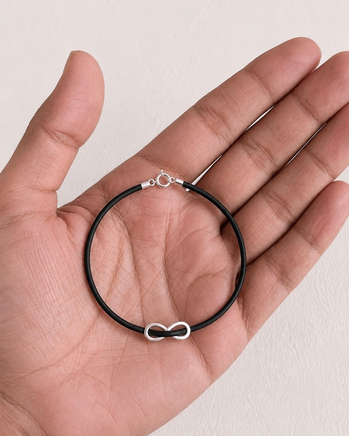 Silver Infinity Black Cord Bracelet 925 sterling silver meera jaipur