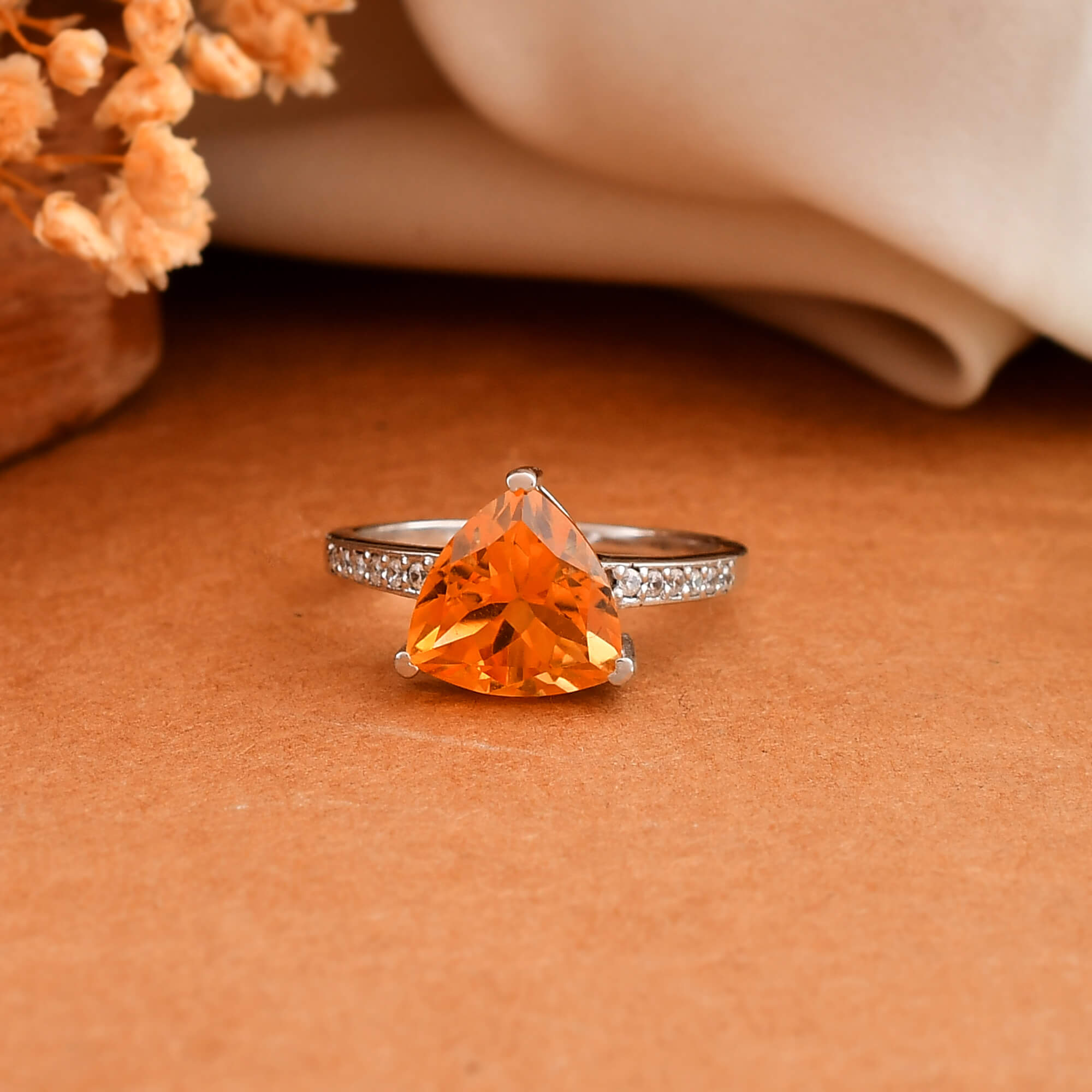 Tri Citrine silver ring - 925 Silver Jewellery Meera Jaipur