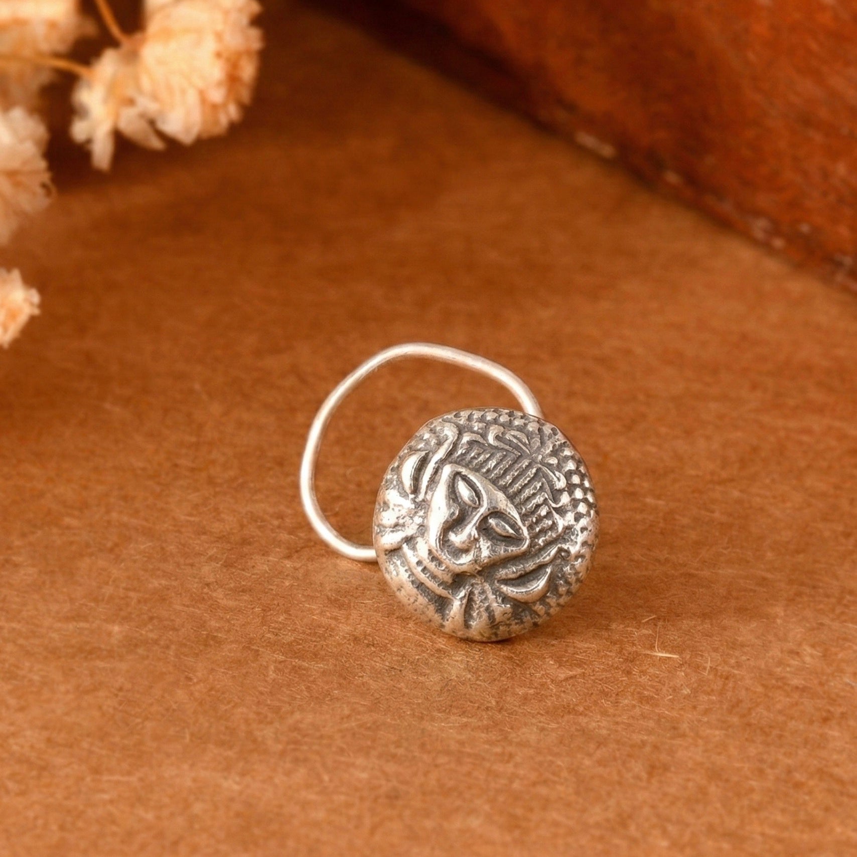 Tribal Face Nose Pin - 925 Silver Jewellery Meera Jaipur