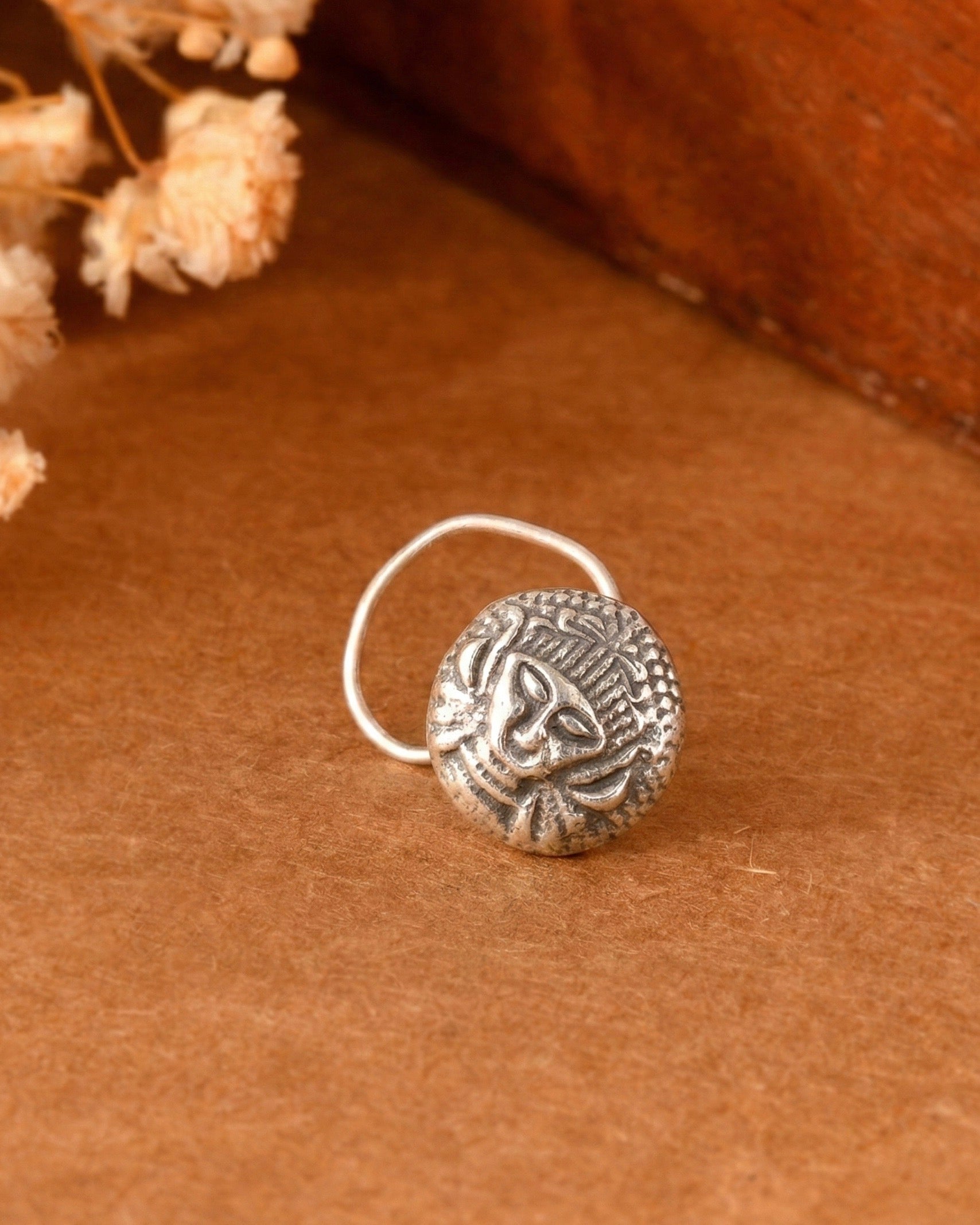 Tribal Face Nose Pin - 925 Silver Jewellery Meera Jaipur