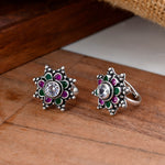 Tribal cut stone silver toe ring - 925 Silver Jewellery Meera Jaipur