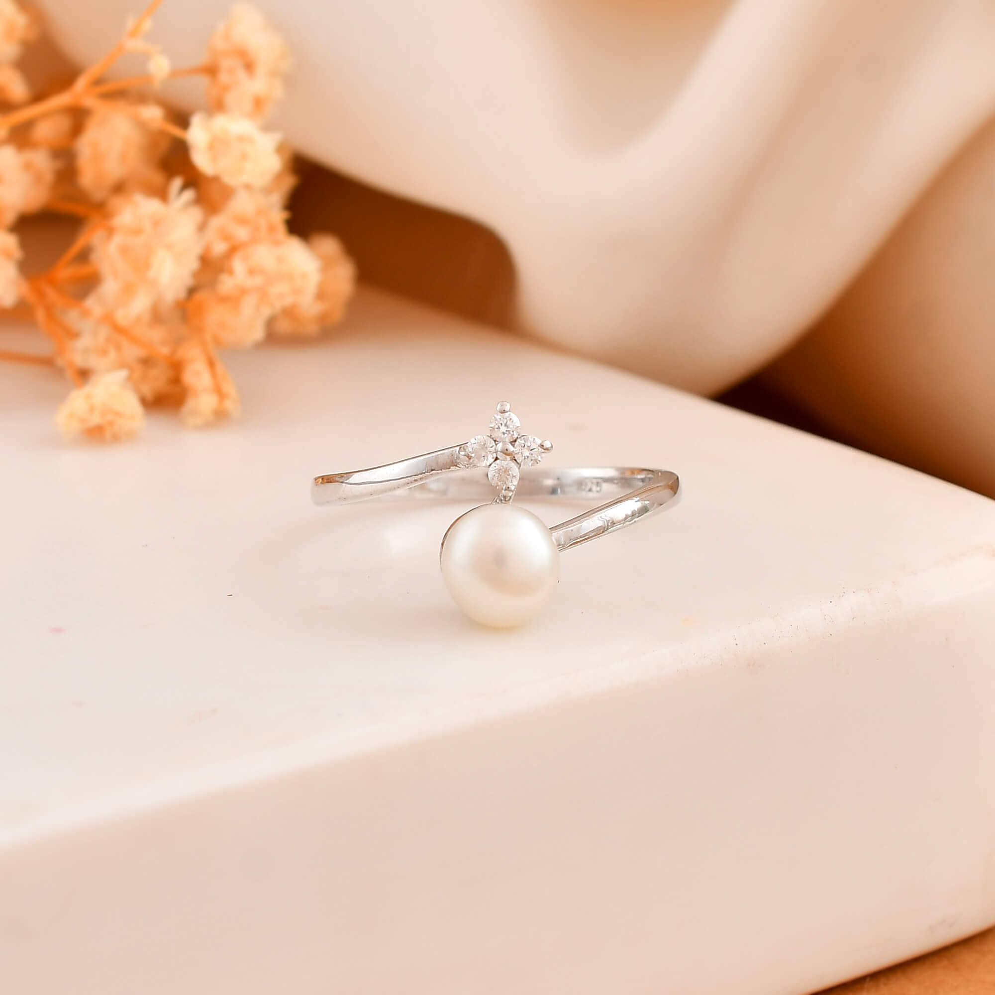 Trinity silver pearl ring - 925 Silver Jewellery Meera Jaipur
