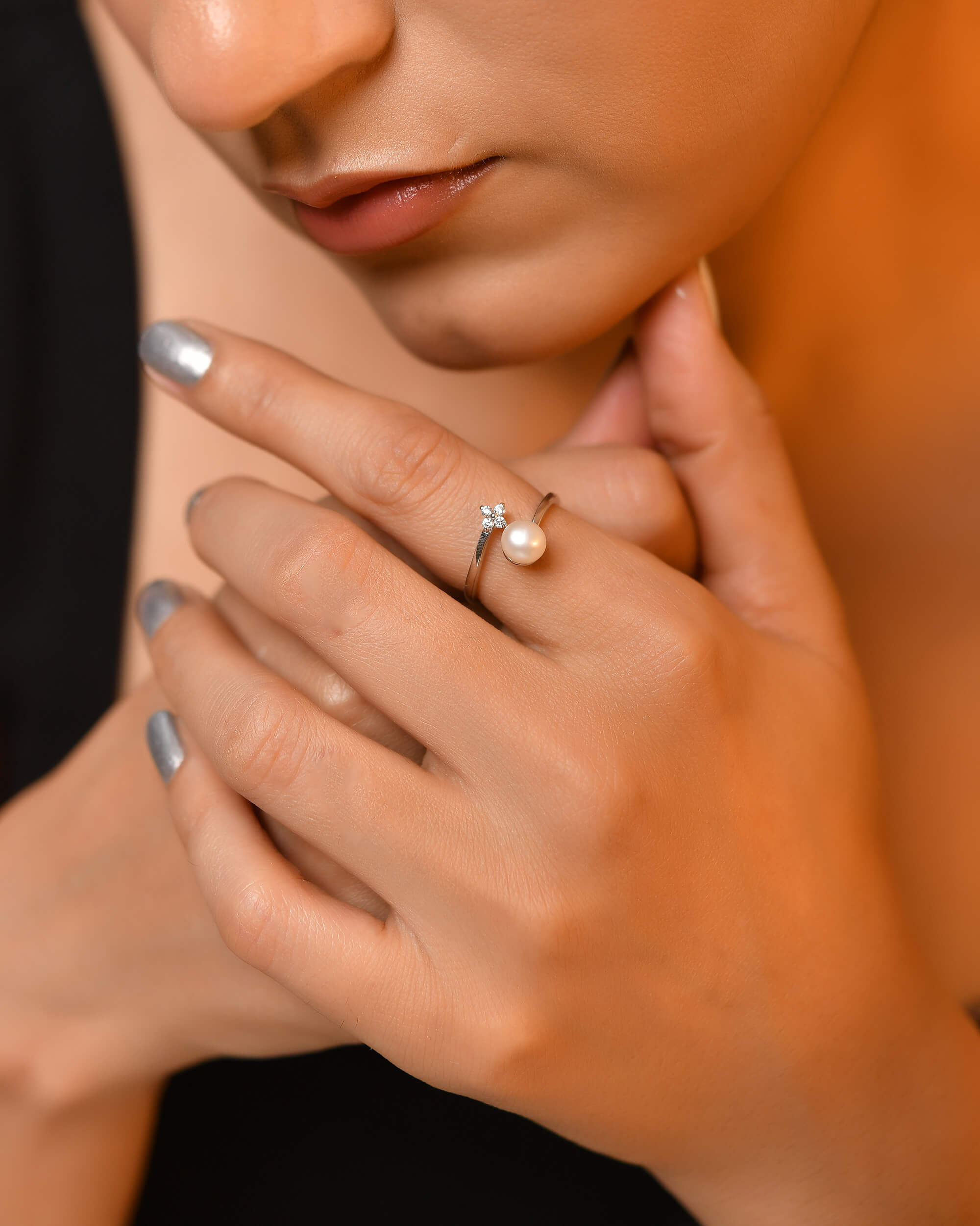 Trinity silver pearl ring - 925 Silver Jewellery Meera Jaipur