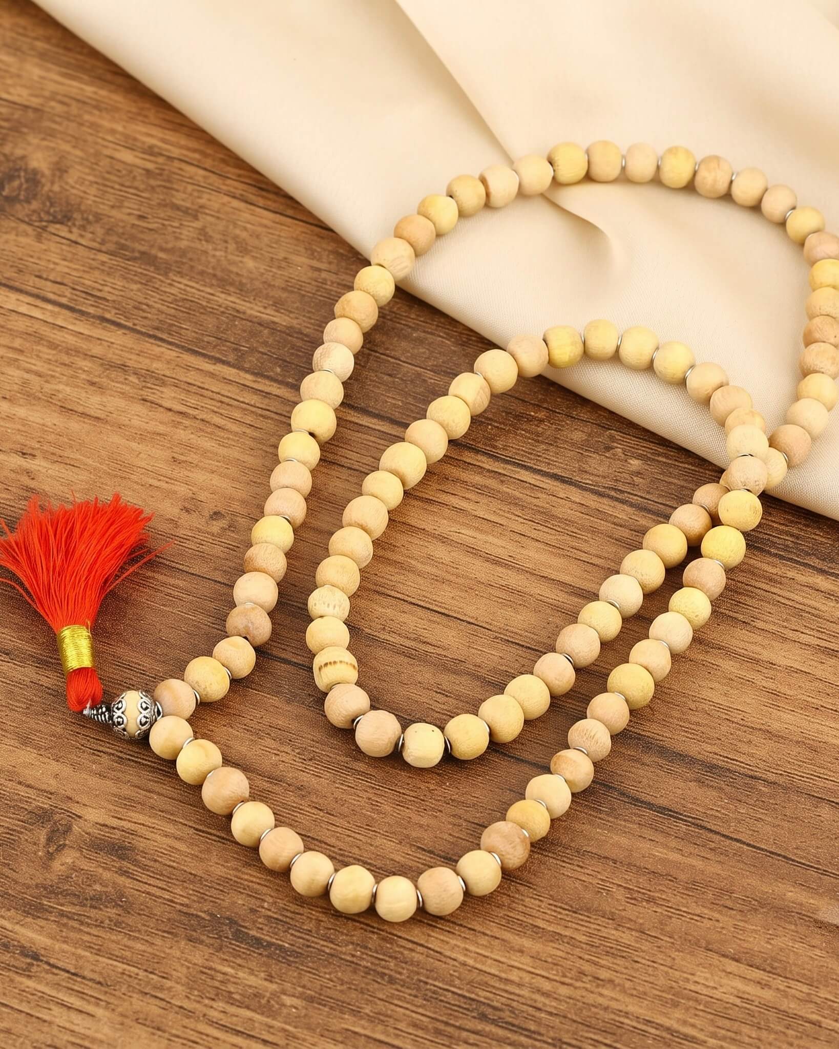 Tulsi Beads Jap Mala - Natural Tulsi 925 sterling silver meera jaipur