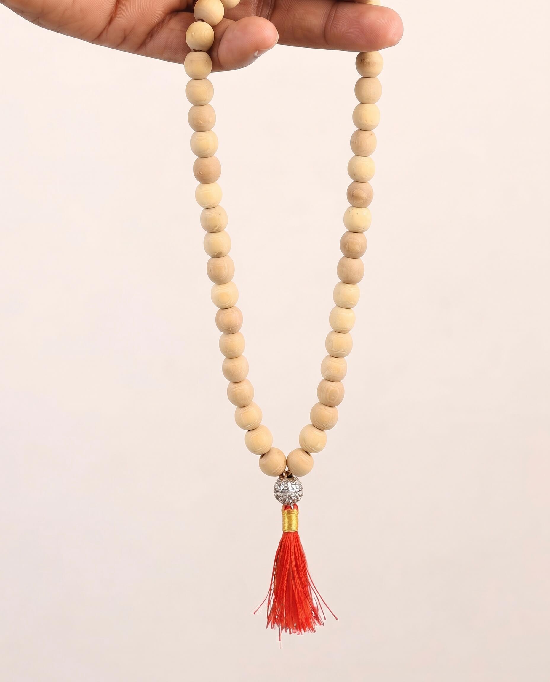 Tulsi Beads Jap Mala - Natural Tulsi 925 sterling silver meera jaipur